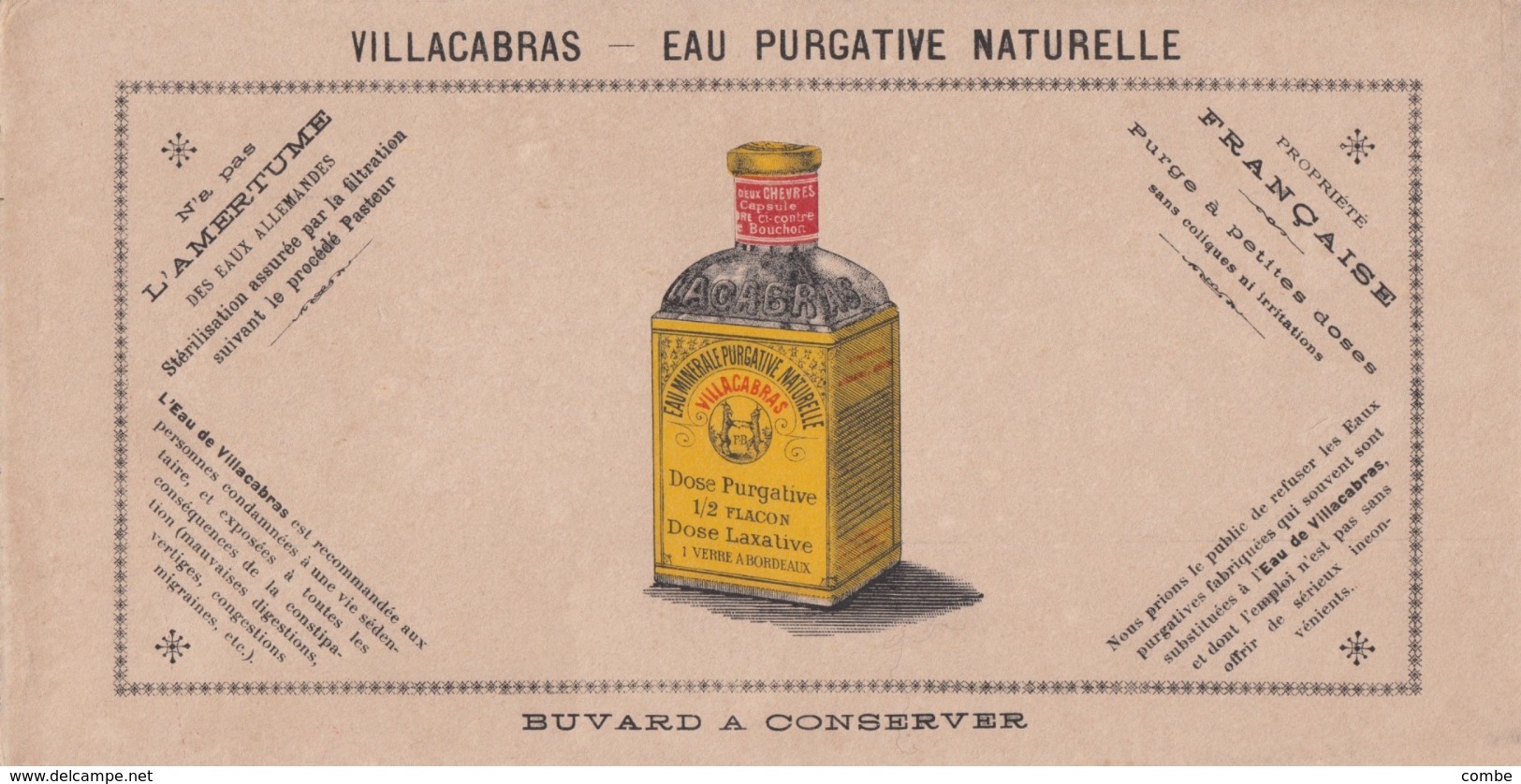 BUVARD VILLACABRAS , EAU PURGATIVE NATURELLE , PURGE A PETITES DOSES / 6000 - Autres & Non Classés