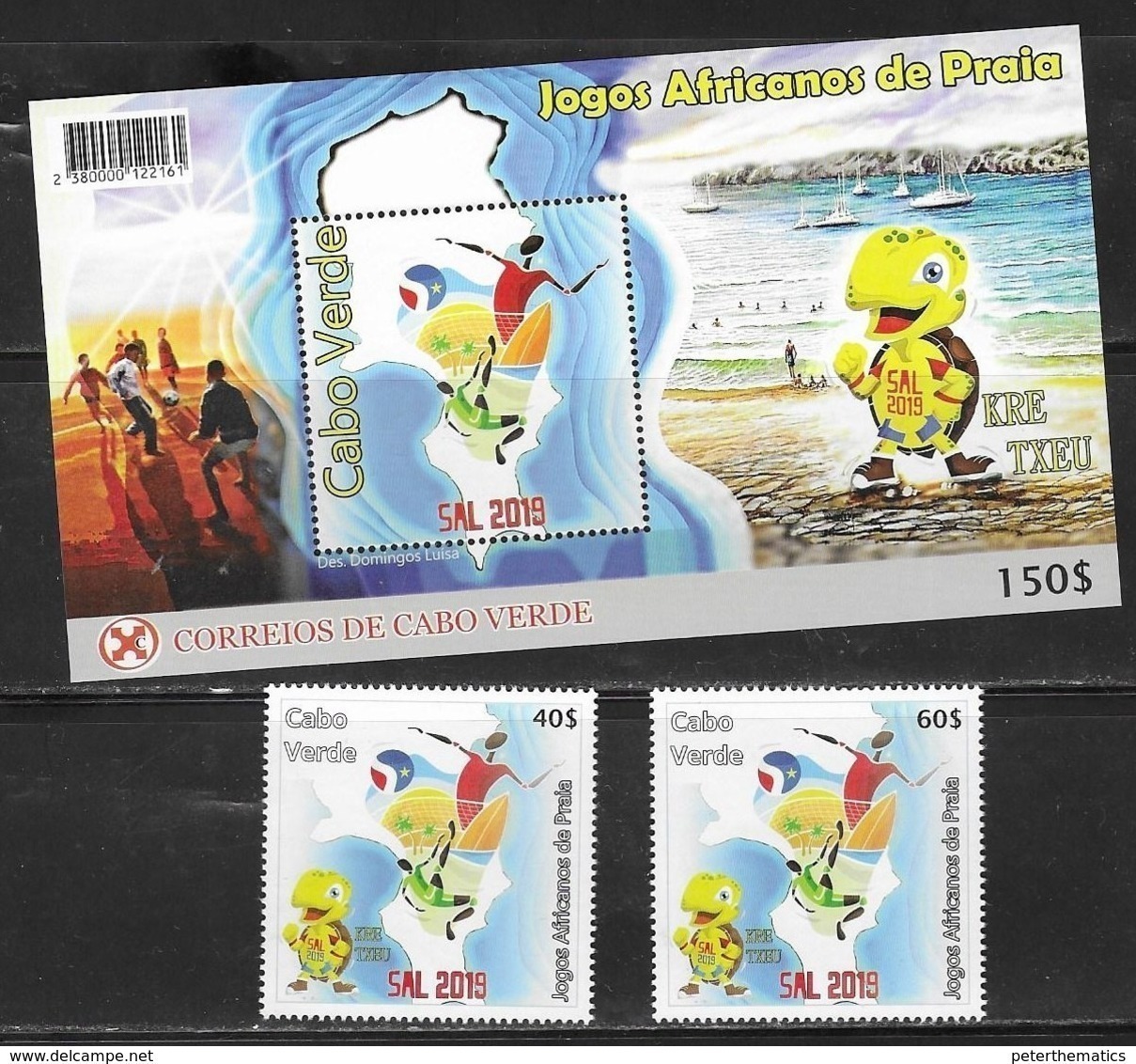 CAPE VERDE, 2019, MNH,AFRICAN GAMES OF PRAIA, VOLLEYBALL, SURFING, FOOTBALL, YACHTS, SHIPS, TURTLES, 2v+S/SHEET - Volleyball