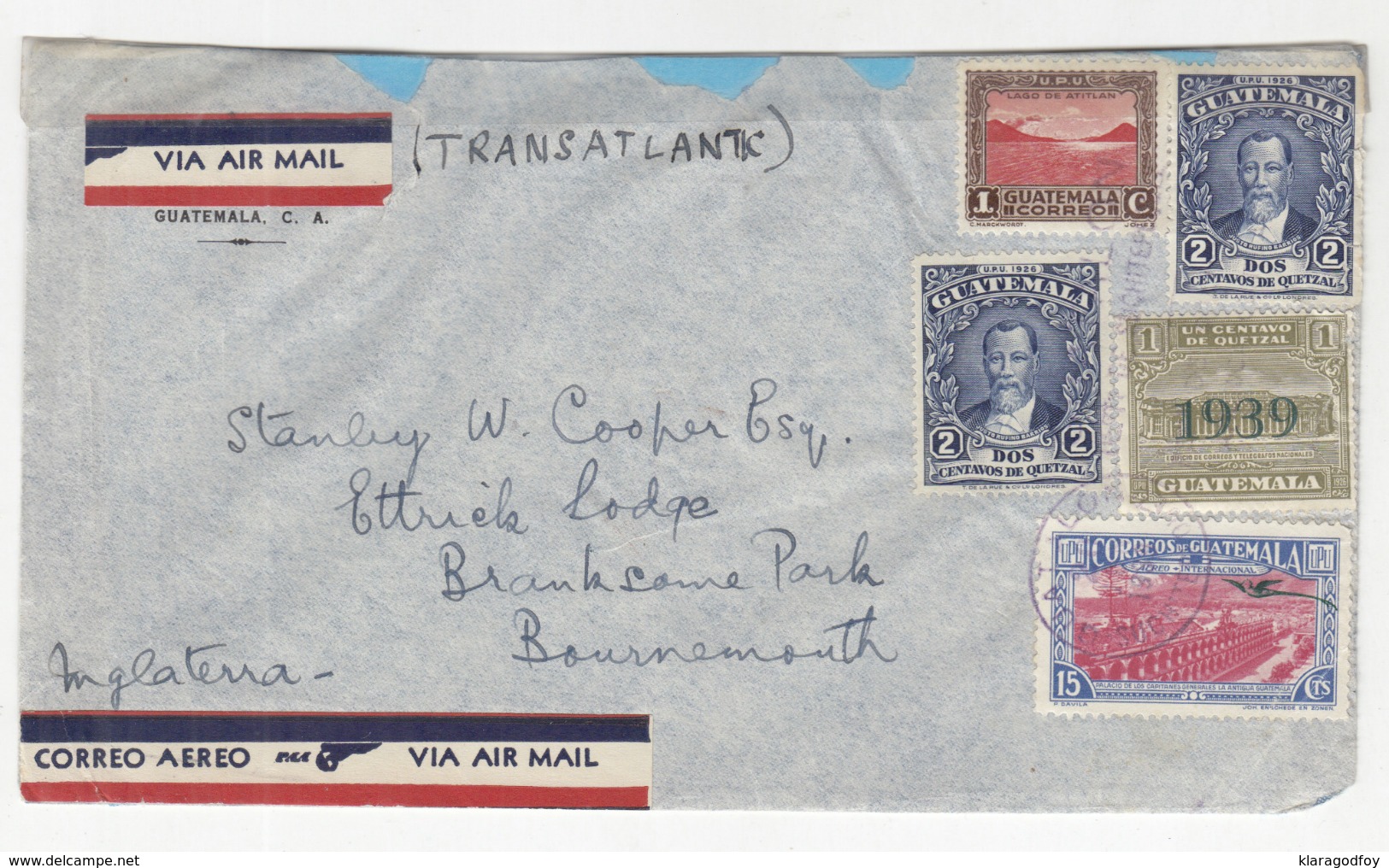 Guatemala Air Mail Letter Cover Travelled 1939 To England B190920 - Guatemala