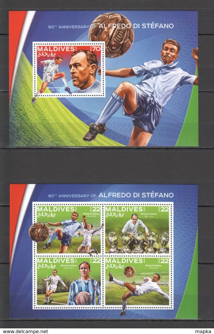 ML044 2016 MALDIVES SPORTS FOOTBALL ALFREDO DI STEFANO 1KB+1BL MNH - Andere & Zonder Classificatie