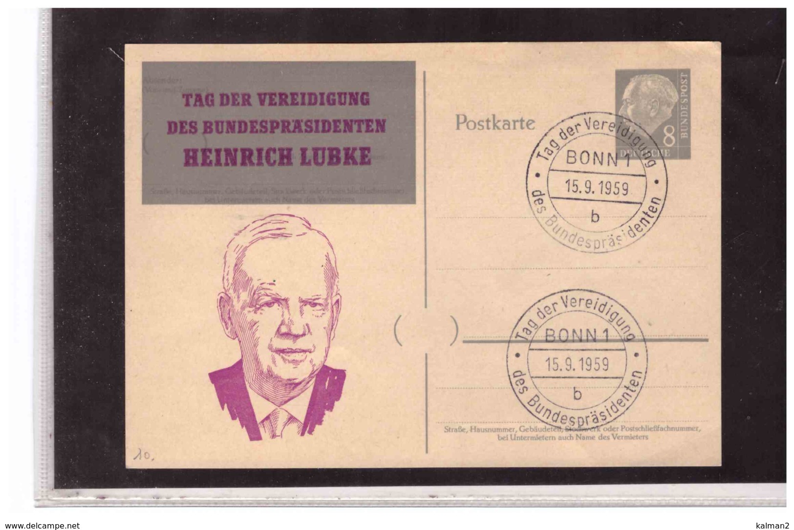 R70   -   POSTKARTE    /   BONN  15.9.1959 - Cartes Postales Privées - Oblitérées