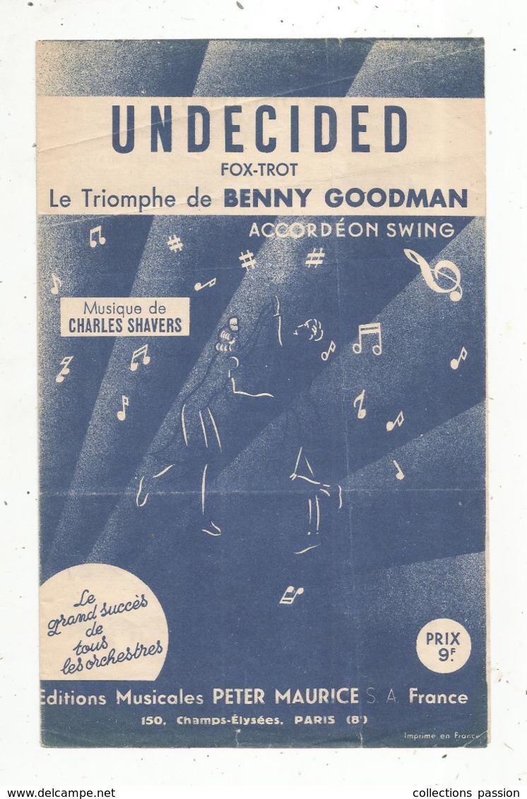 Partition Musicale Ancienne  , BENNY GOODMAN ,UNDECIDED , Fox-trot , Accordeon Swing, Frais Fr 1.85e - Scores & Partitions