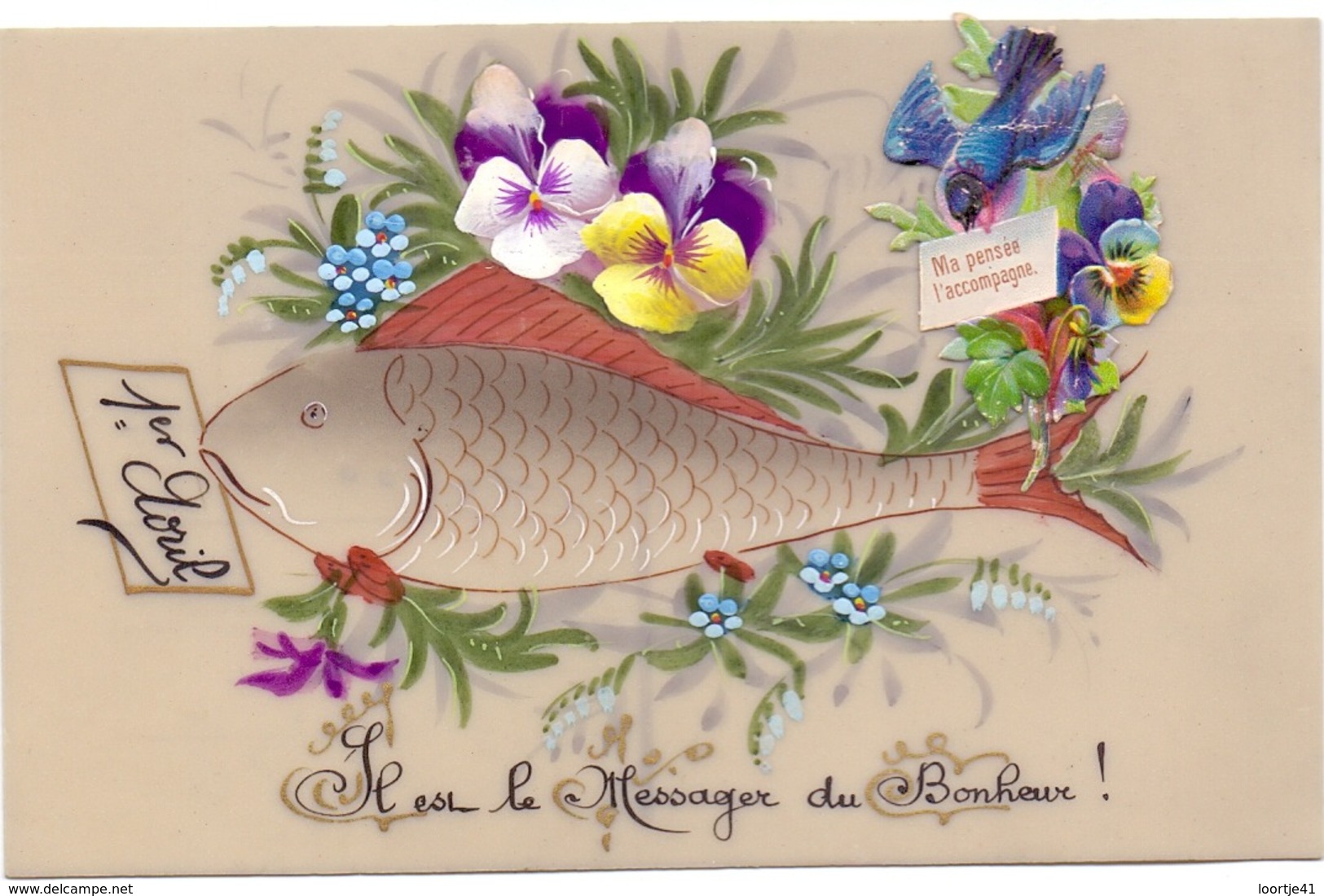 CP - Fantasie - Fantaisie - Celluloid Kaart Carte - Bloemen - Fleurs - 1 April Avril - - April Fool's Day