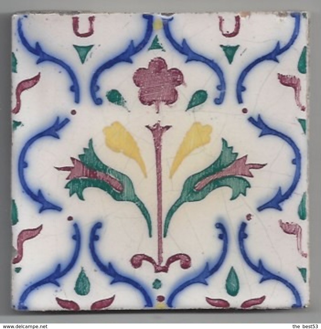 Carreau De Faience  -    Fourmaintraux Courquin à  Desvres   -  1863/1896   -  11 X 11 Cm  -  Sans Marque - Autres & Non Classés