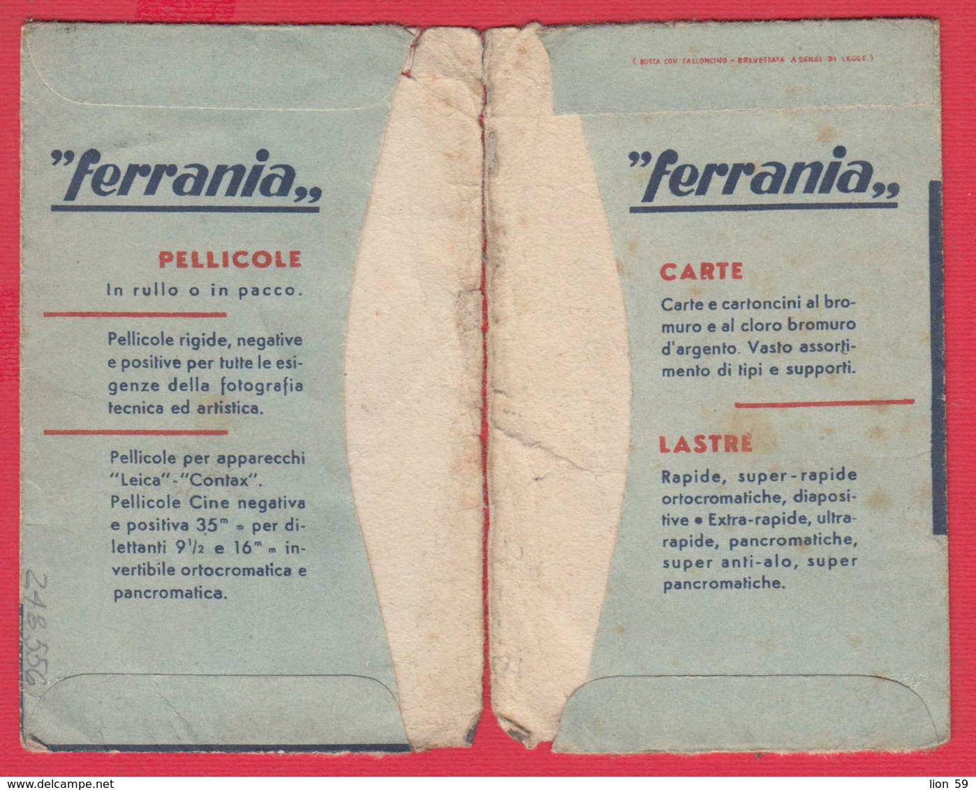 248556 / Advertising - Ancienne Pochette De Photographie FERRANIA PELLICOLE CARTE LASTRE , Italia Italy - Matériel & Accessoires