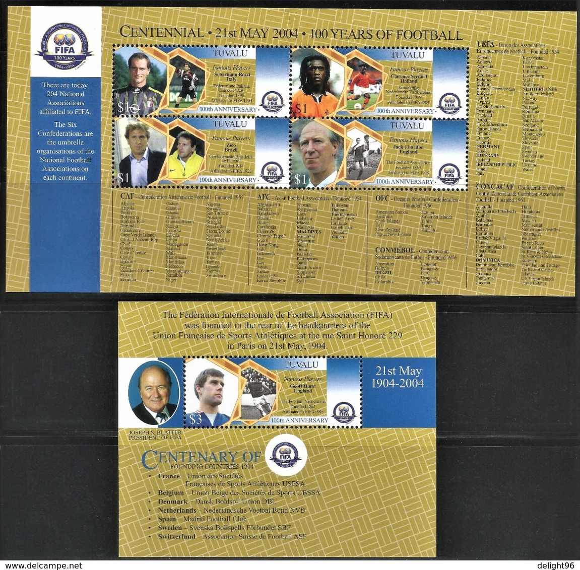 2004 Tuvalu Centenary Of FIFA Minisheet And Souvenir Sheet (** / MNH / UMM) - Nuevos