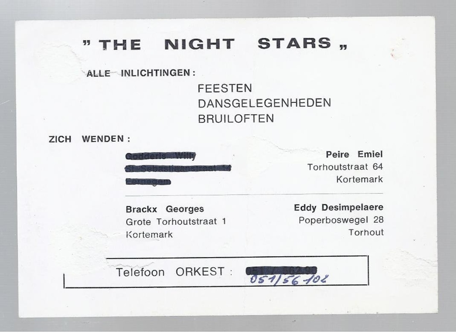 THE NIGHT STARS KORTEMARK ORKEST MUSIC GUITAR ACCORDEON - PEIRE BRACKX DESIMPELAERE - Kortemark