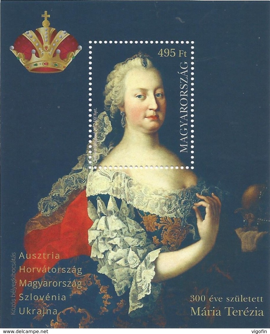 U 2017-4 300A BIRTH OF MARIA THERESA, HUNGARY, S/S, MNH - Gemeinschaftsausgaben