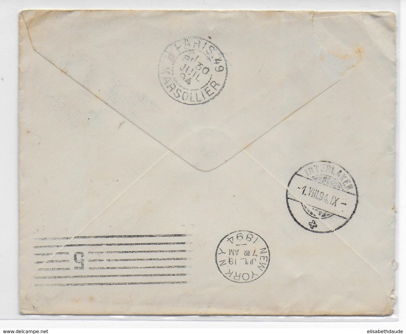 1894 - USA - ENVELOPPE ENTIER Avec COMPLEMENT (COLUMBUS) De FIVE CORNERS => PARIS READRESSEE => INTERLAKEN (SUISSE) - Lettres & Documents