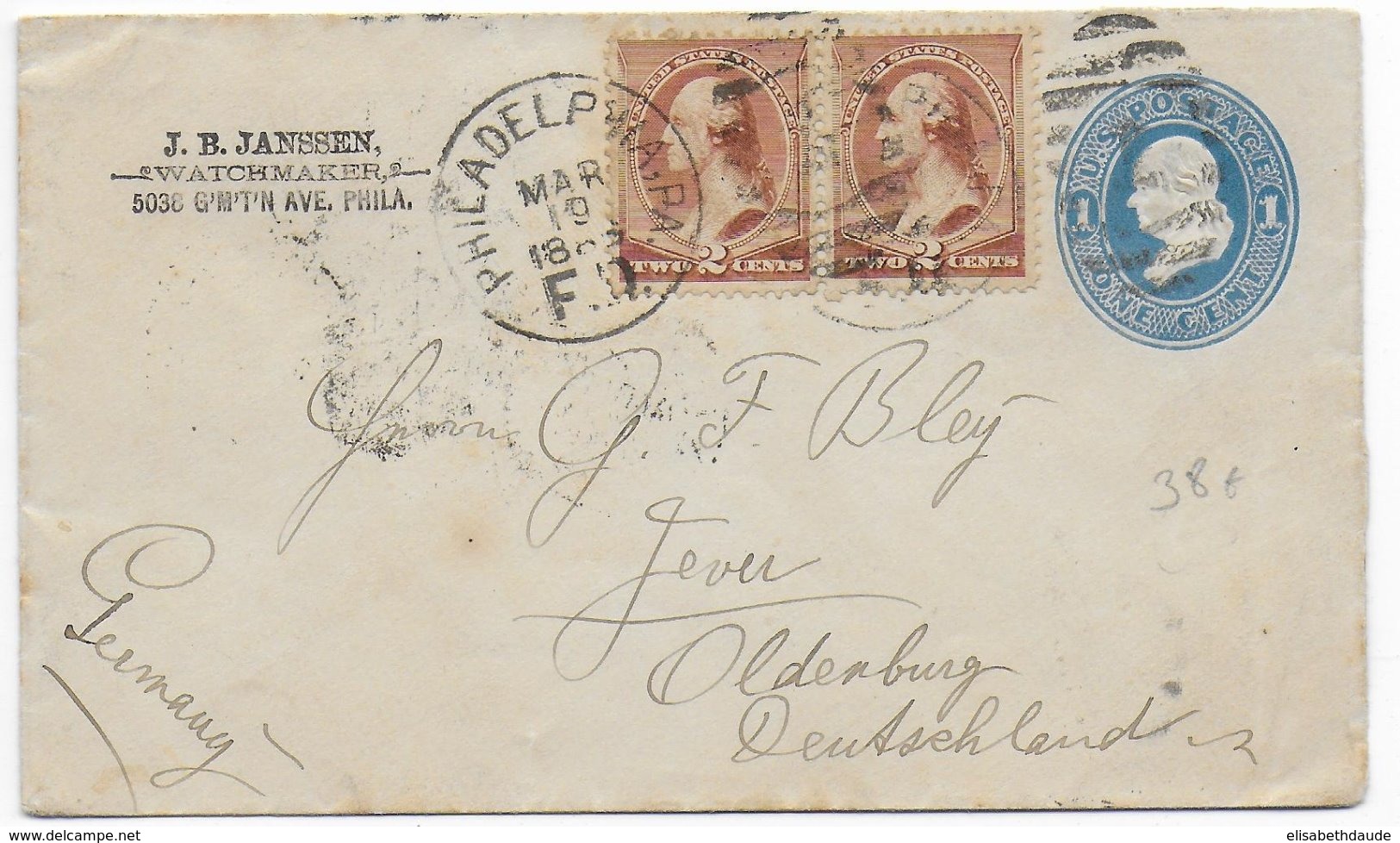 1886 - USA - ENVELOPPE ENTIER Avec COMPLEMENT De PHILADELPHIA => JEVER (OLDENBURG - GERMANY) - Briefe U. Dokumente