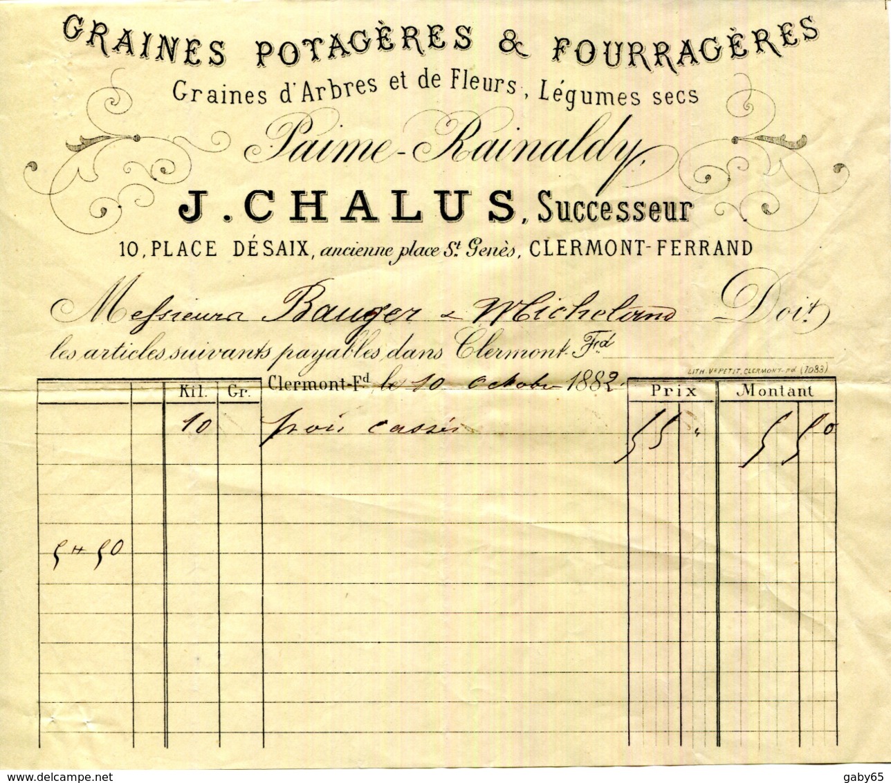 63.CLERMONT FERRAND.GRAINES POTAGERES & FOURRAGERES.J.CHALUS 10 PLACE DESAIX. - Agriculture