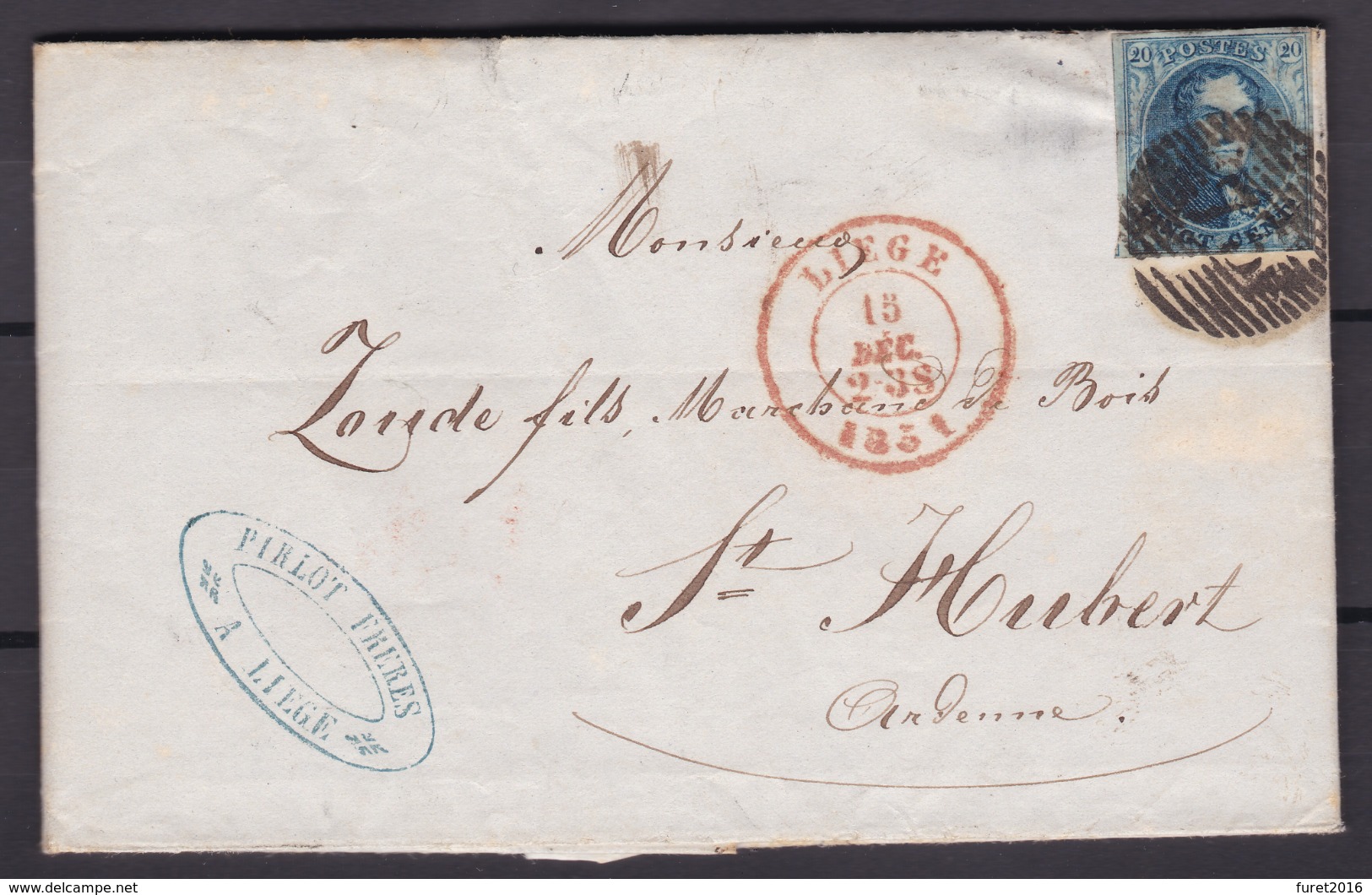 N° 7 Margé  De Liege Vers St Hubert  Planche I   15 Dec 1851 Lac - 1851-1857 Medallions (6/8)