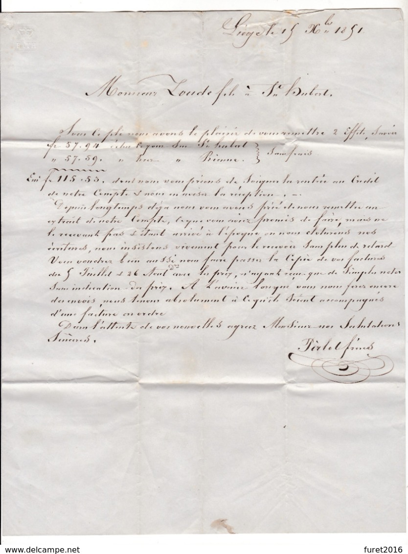 N° 7 Margé  De Liege Vers St Hubert  Planche I   15 Dec 1851 Lac - 1851-1857 Medaglioni (6/8)