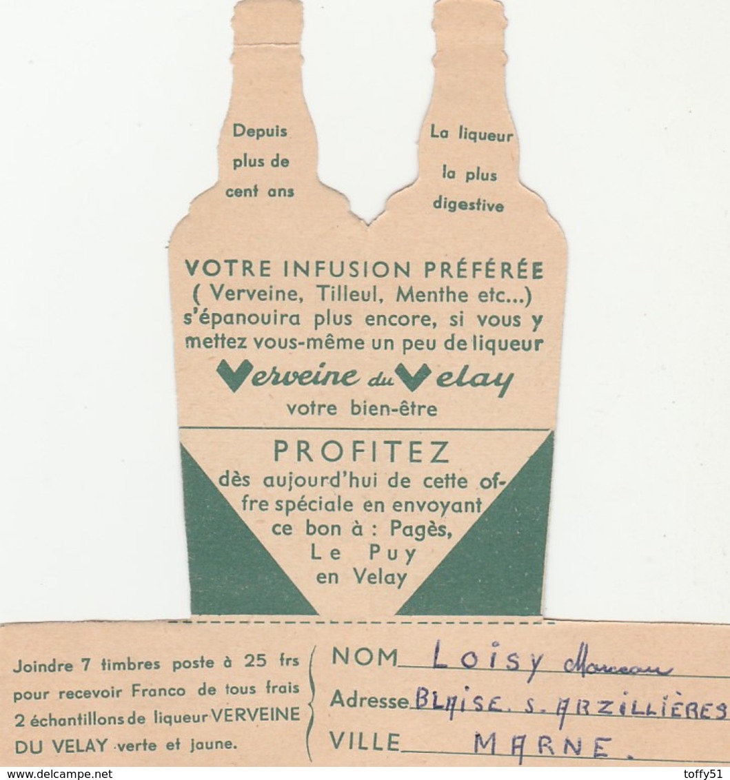 PUBLICITÉ FORME BOUTEILLE PAGÈS "VERVEINE " DISTILLERIE DU VALAY LIQUEUR DIGESTIVE - Publicités