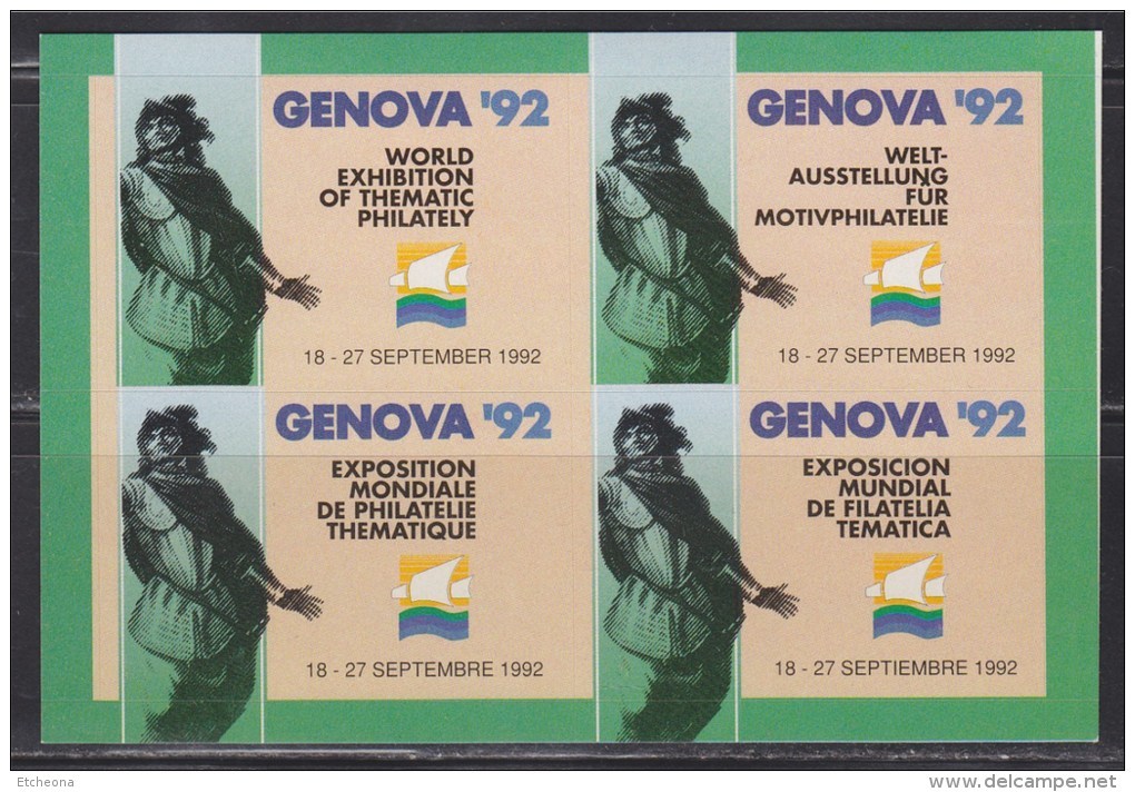 = Genova 92 World Exhibition Of Thematic Philately 18 - 27 September 1992 Autocollants  X 4 Neufs - Erinnophilie