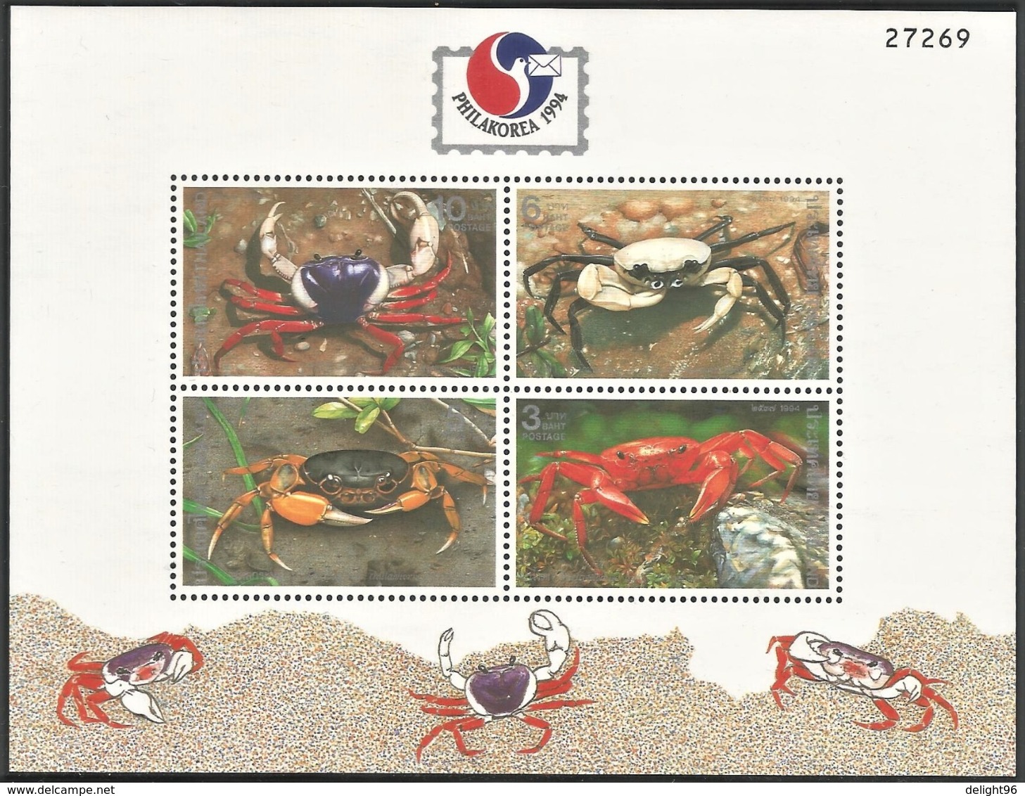 1994 Thailand PHILAKOREA'94: Crabs Minisheet (** / MNH / UMM) - Crustaceans