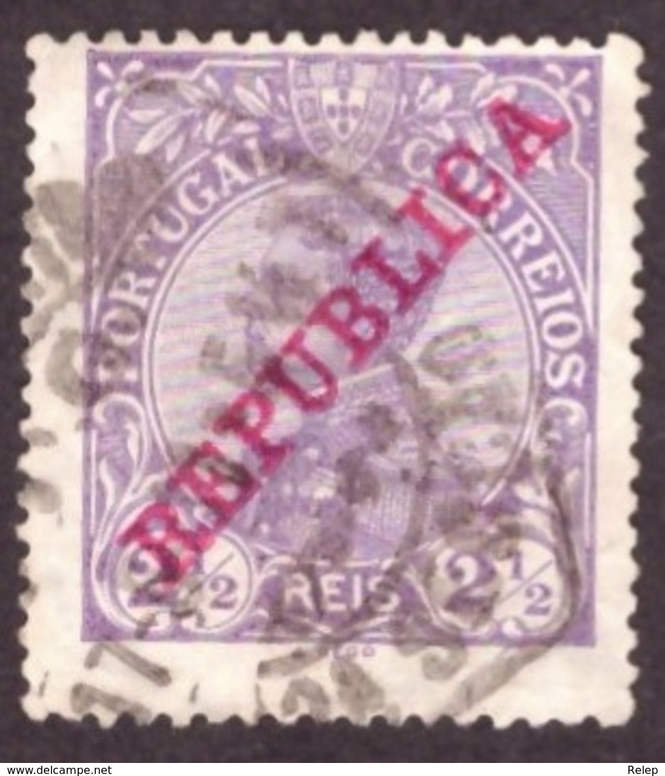 Portugal 1910 - Rei D. Manuel II  2½ R.  Sobrecarga " REPUBLICA " 170 Mundifil - Oblitérés