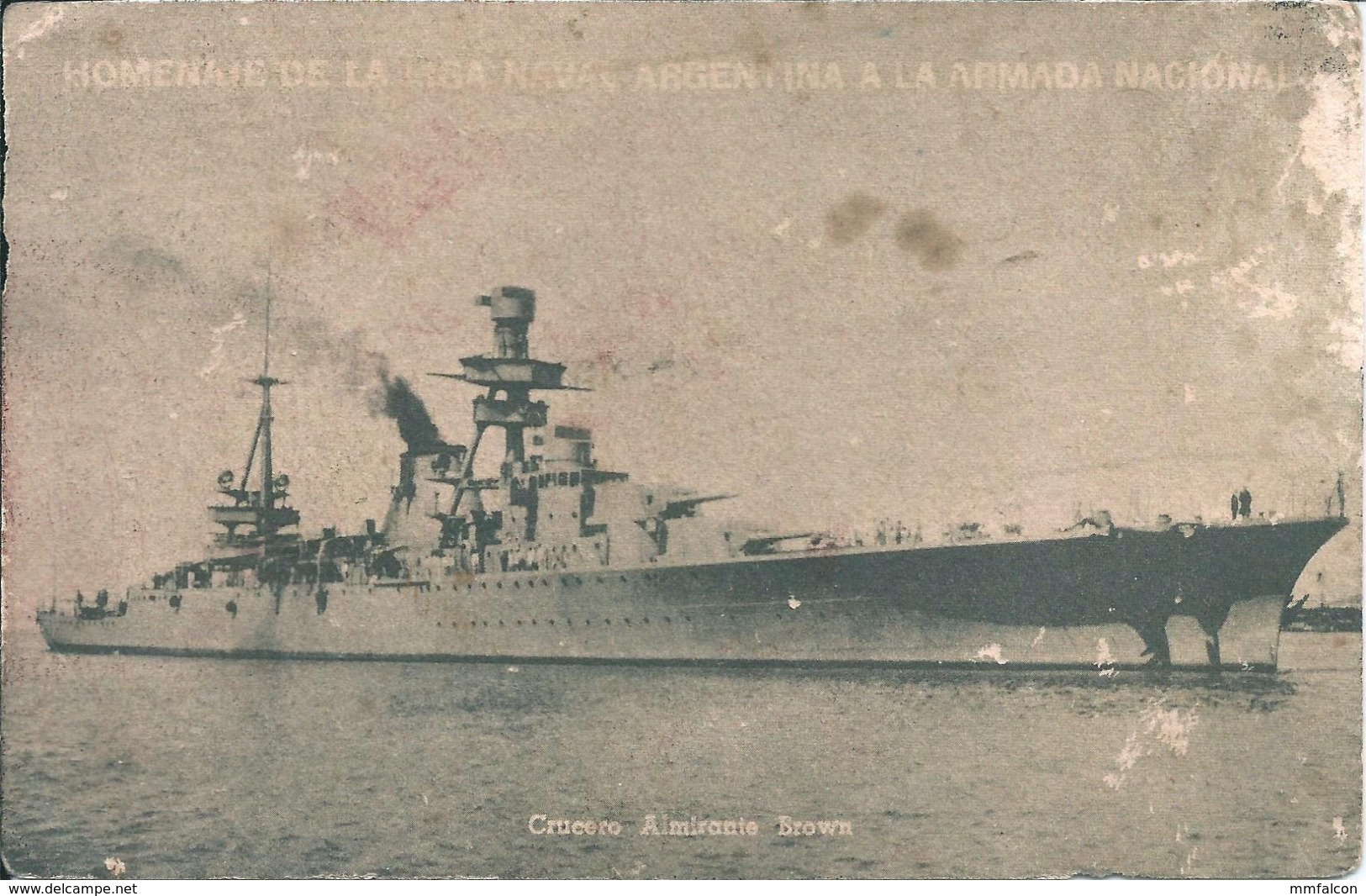 X2030 Battleship SHIP NAVIRE Argentina ARA Almirante Brown - Postal Postcad Homenaje De La Liga Naval A La Armada 1940' - Banques