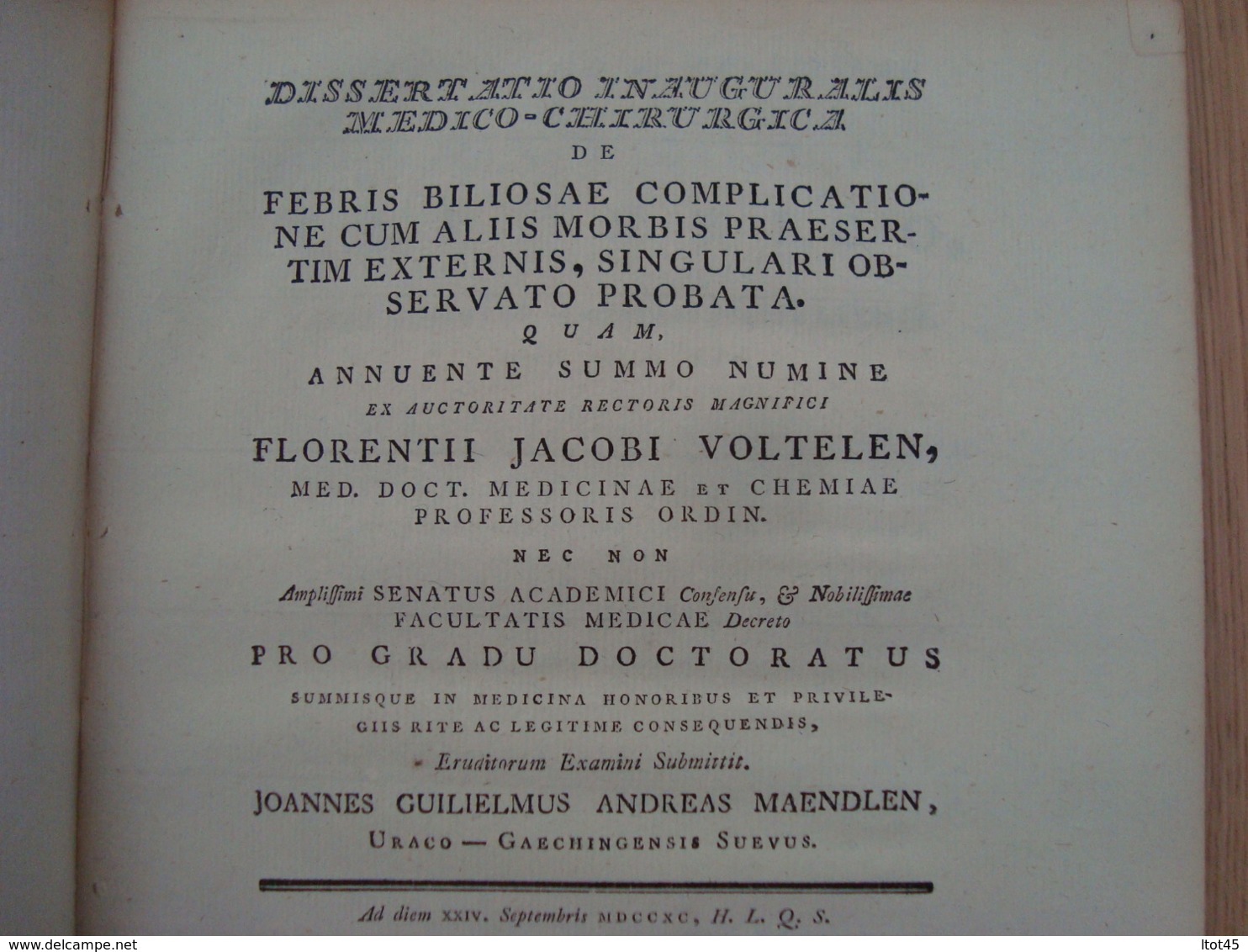 DISSERTATTO INAUGURA LIS MEDICO-CHIRURGICA DE FEBRIS BILIOSAE 1790 - 1701-1800