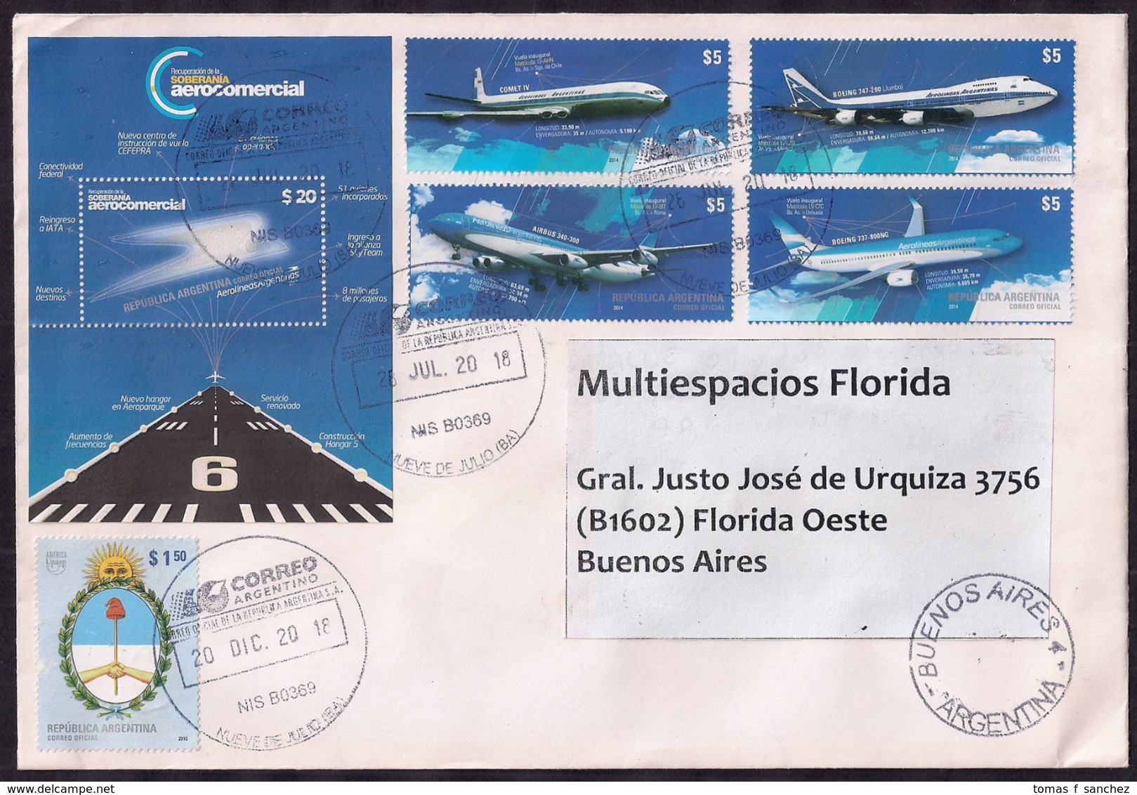 Argentina - 2018 - Lettre - L'aviation Commerciale - Lettres & Documents