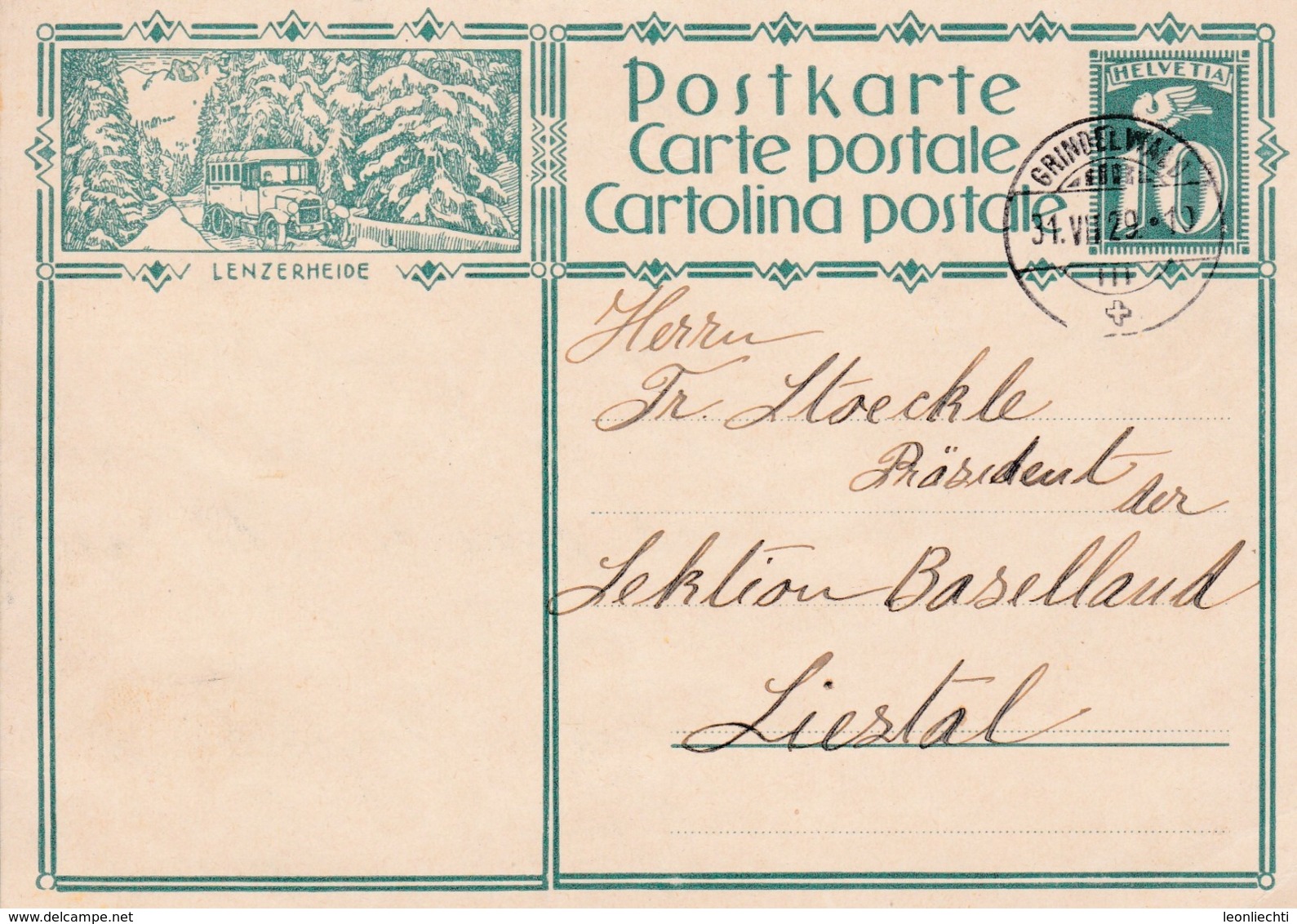 Postkarte 1929.  115 Lenzerheide. Von Willigen Nach Liestal - Entiers Postaux