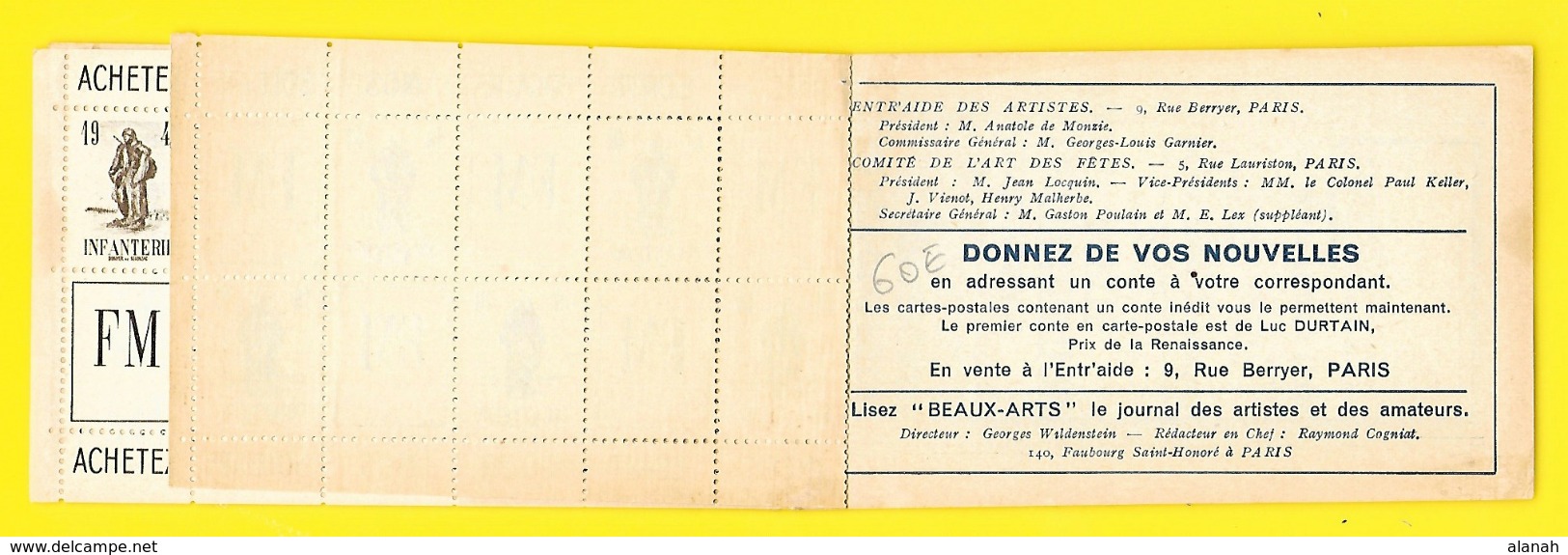 Carnet Complet 20 Vignettes Des Armées 1940 Franchise Militaire Infanterie Dunoyer De Segonzac - Vignettes Militaires