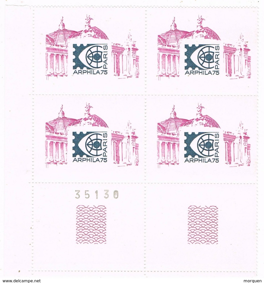 Bloque De 4 Viñetas PARIS 1975. Exposicion Filatelica ARPHILA 75. Label, Cinderella ** - Exposiciones Filatelicas