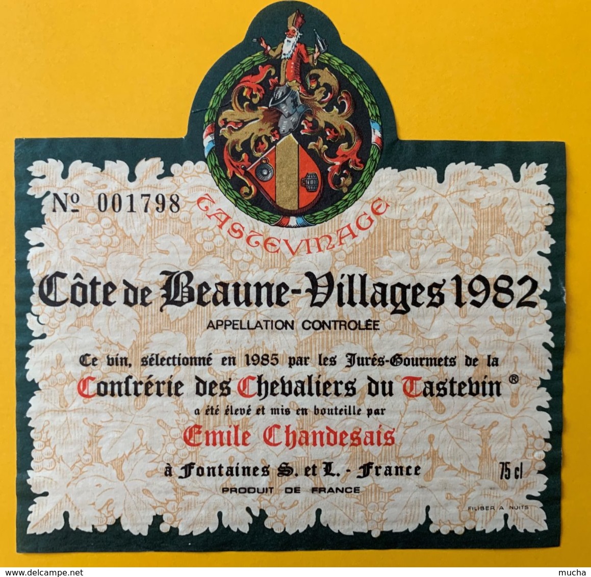 11636 - Côte De Beaune-Village 1982  Emile Chandesais Confrérie Des Chevaliers Du Tastevin - Bourgogne