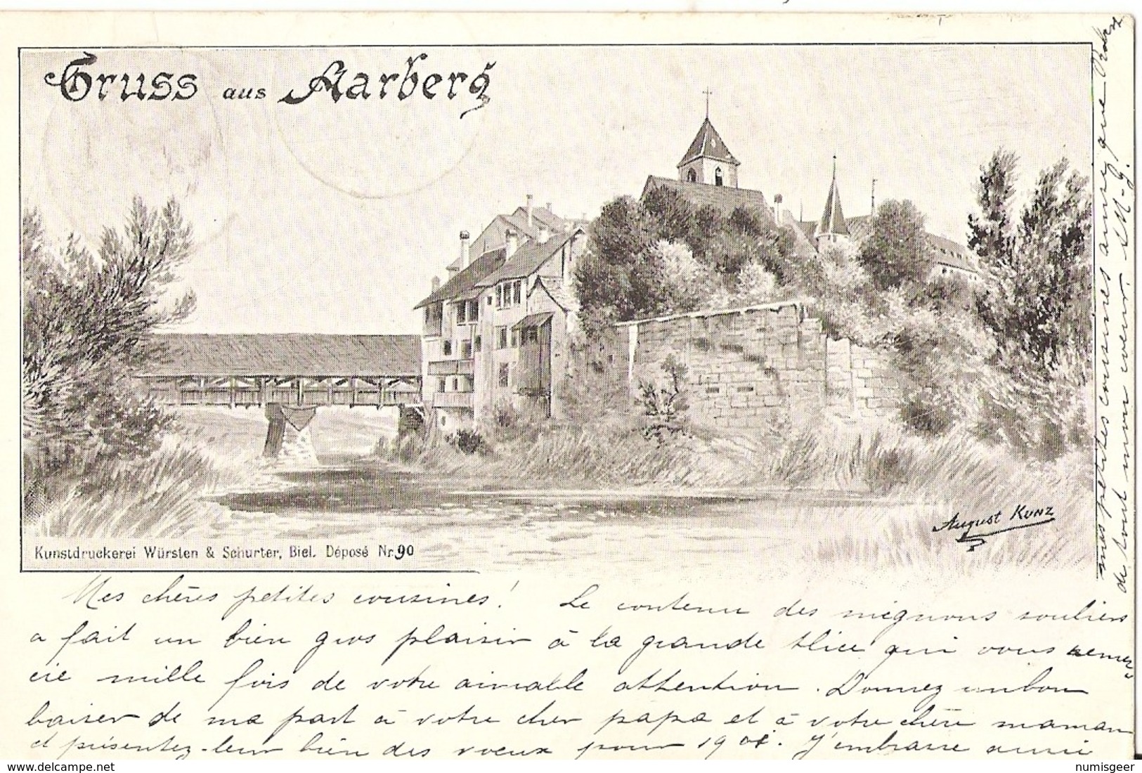 GRUSS Aus AARBERG   ( August  Kunz )  ( 2 SCANS ) - Aarberg