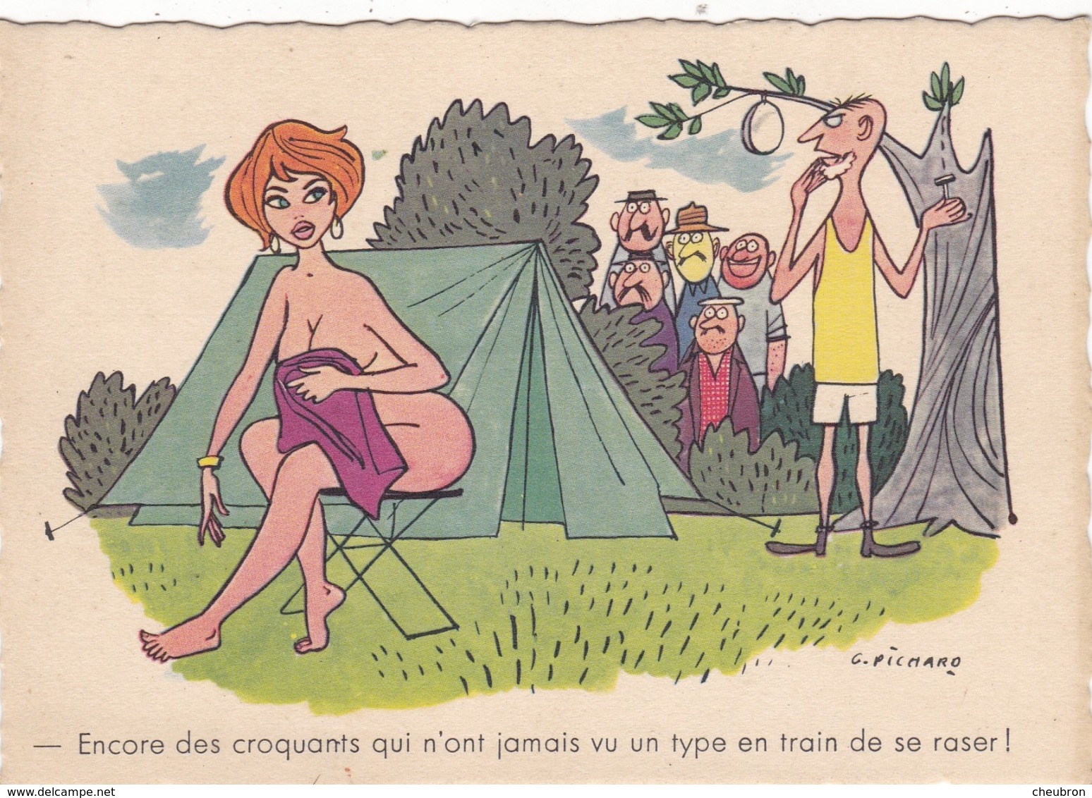 CARTE FANTAISIE  PICHARD  ILLUSTRATEUR. HUMOUR . CAMPING  SEXY " Encore Des Croquants Qui N'.ont Jamais Vu .....  ". - Humour