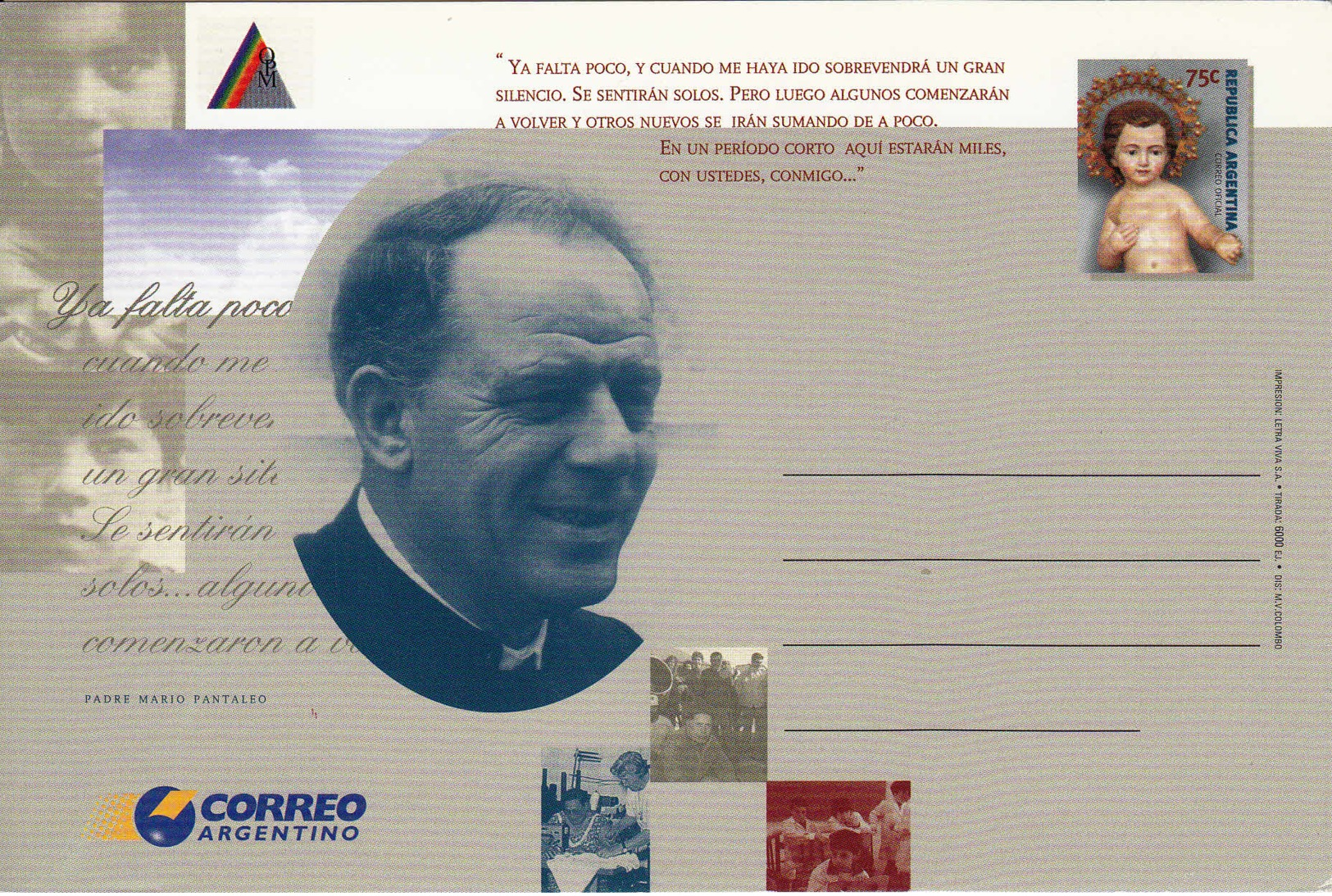 ARGENTINE - Entier Postal Neuf - Padre Mario Pantaleo - Entiers Postaux