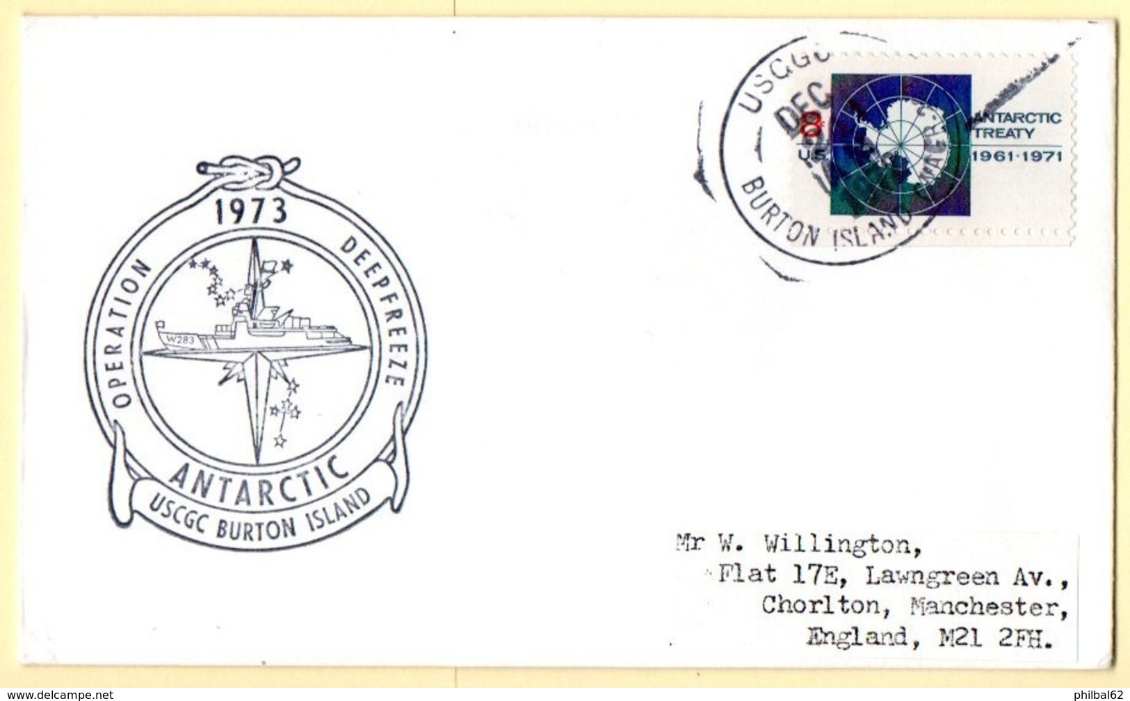 Polaire Antarctique. Opération Deep Freeze 1973. USCGC Burton Island. Timbre US Traité Sur L'Antarctique. - Covers & Documents