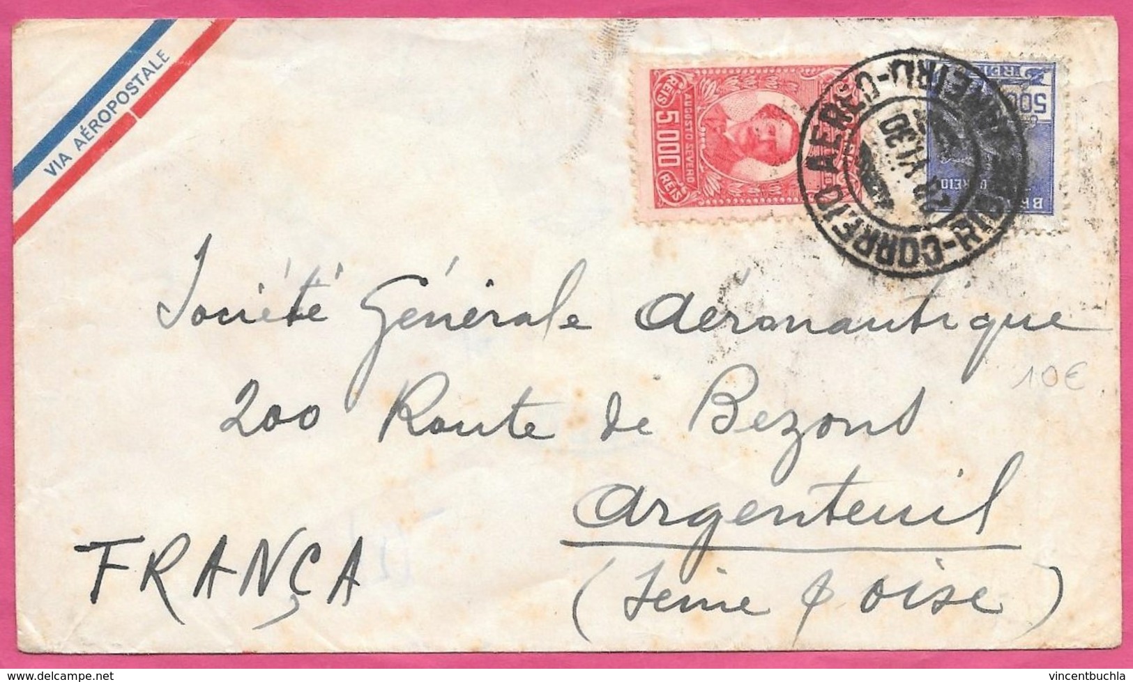 Lettre 1930 Rio De Janeiro Argenteuil Aeropostal Correio Aereo Aeropostale - Poste Aérienne