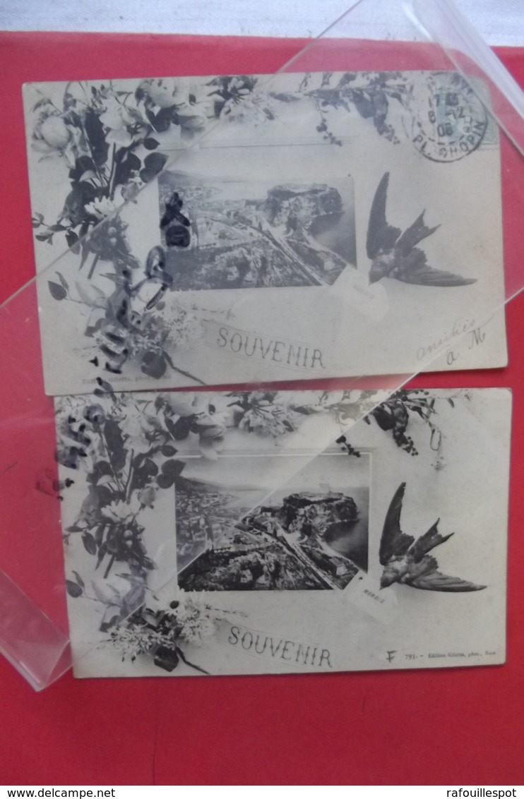 Cp Monaco Souvenir Hirondelle Lot 2 Cartes - Porto