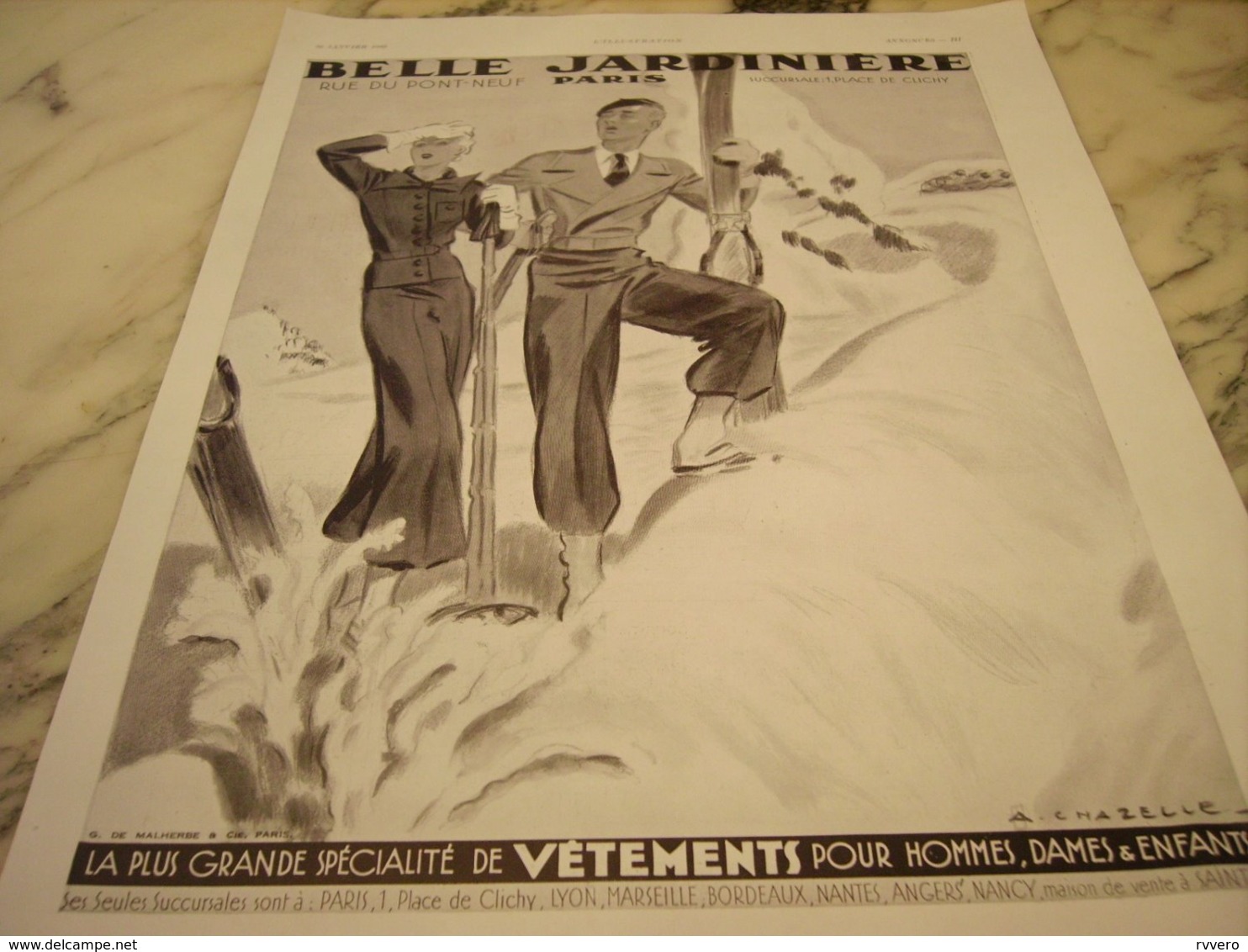 ANCIENNE PUBLICITE LA MONTAGNE MAGASIN BELLE JARDINIERE 1935 - Autres & Non Classés