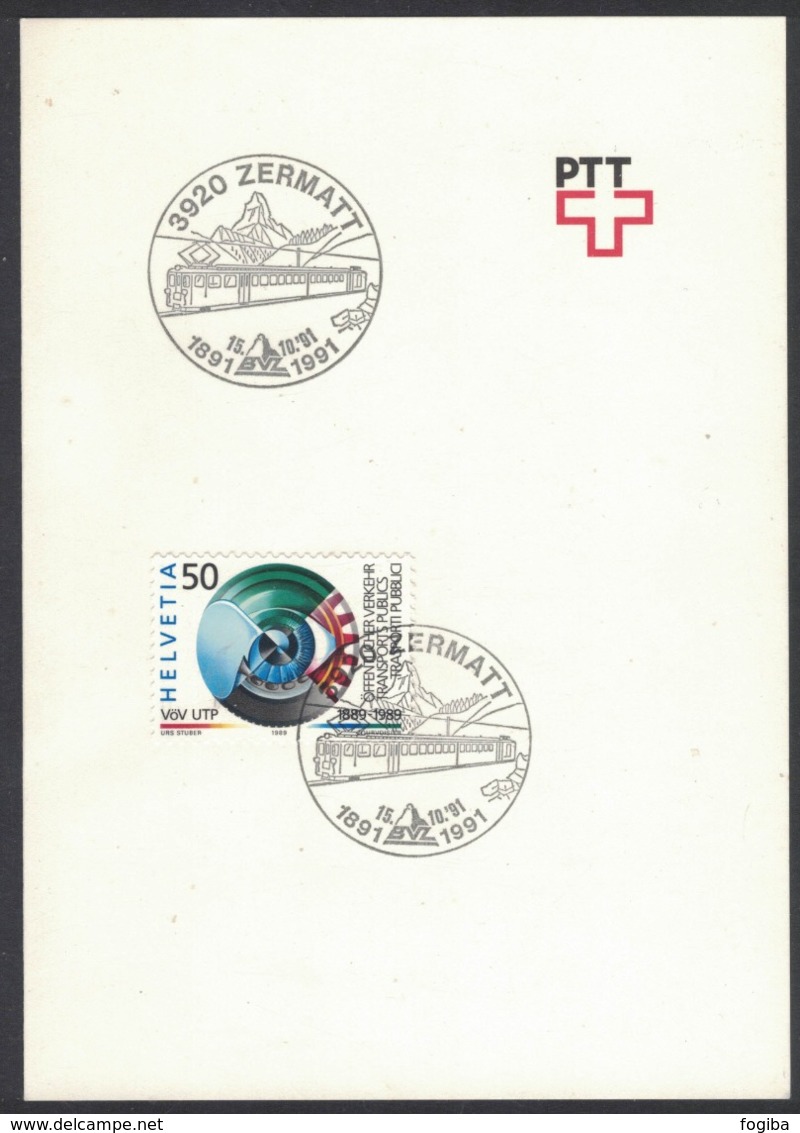 RB138   Switzerland 1991 Zermatt "100th Anniversary Train BVZ" Railway Trains Special Postmark - Treni