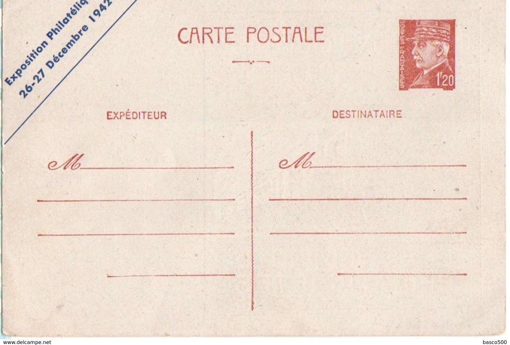 1942 - EXPOSITION PHILATELIQUE "Cheminots Philatélistes" Repiqué Sur Entier Postal Pétain 1f20 NEUF - Overprinter Postcards (before 1995)