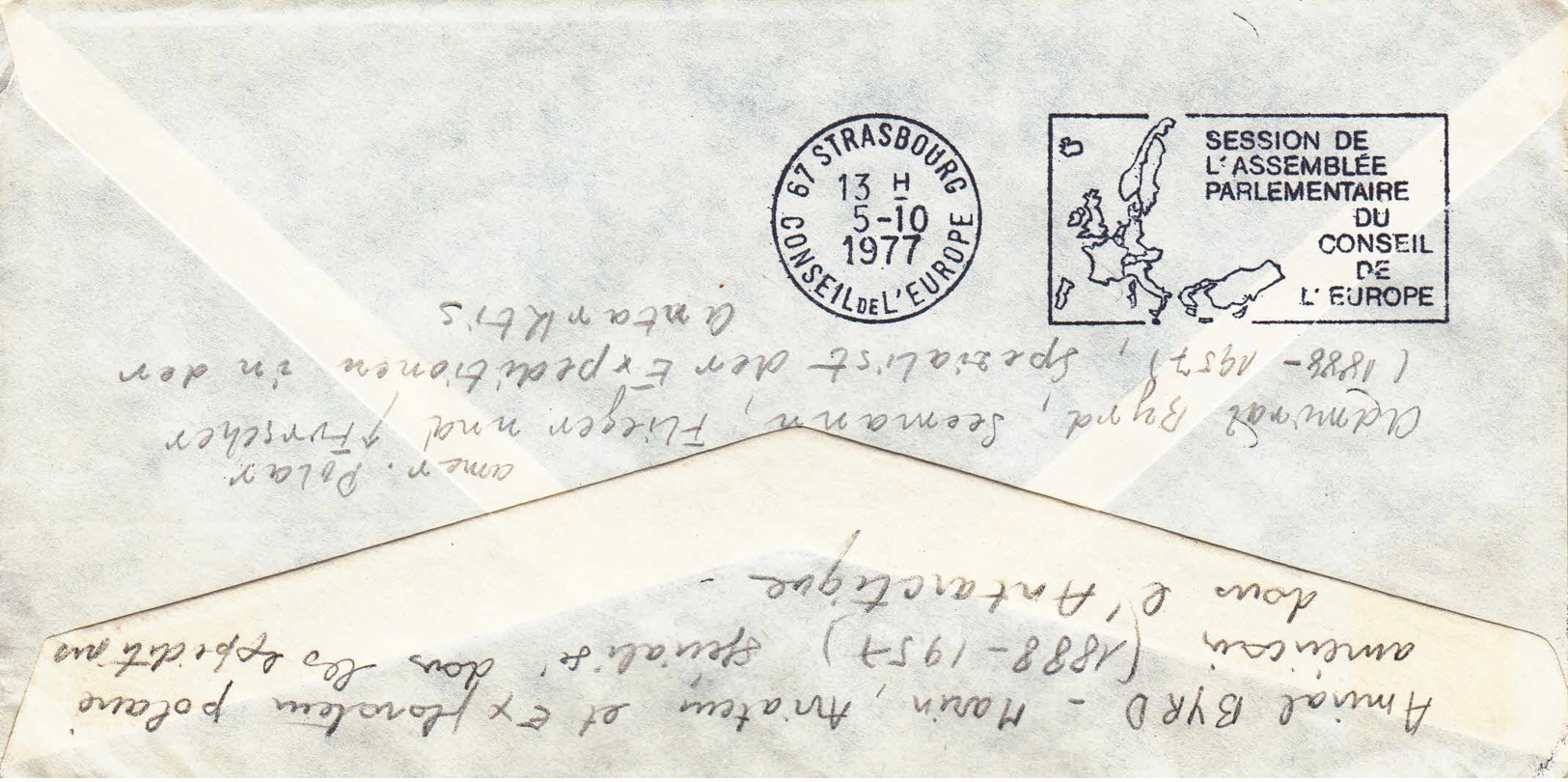 FRANCE - 1977 - Conseil De L'Europe - Lettre De Ver-sur-Mer Pour Strasbourg En Poste Restante - Amérissage De Byrd - Lettres & Documents