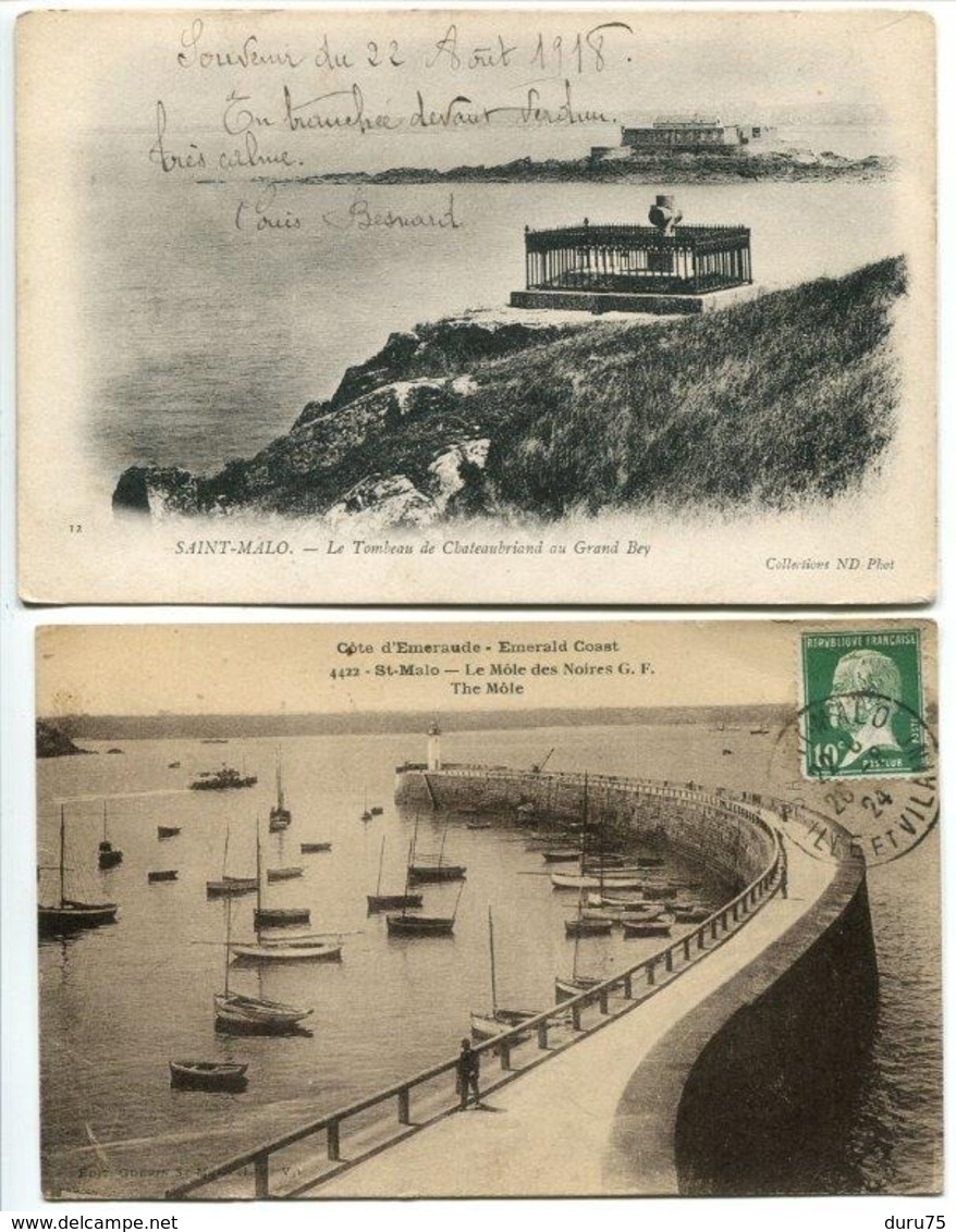 LOT 17 CP SAINT MALO Tombeau Chateaubriand Grand Bey Môle Noires Casino Sillon Quais Vue Générale Plage Bains Chateau .. - Saint Malo