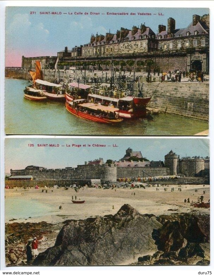 LOT 17 CP SAINT MALO Tombeau Chateaubriand Grand Bey Môle Noires Casino Sillon Quais Vue générale Plage Bains Chateau ..