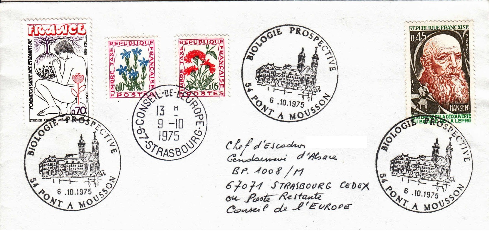 FRANCE - 1975 - Conseil De L'Europe - Lettre De Pont-à-Mousson Pour Strasbourg - Biologie Prospective - Lettres & Documents