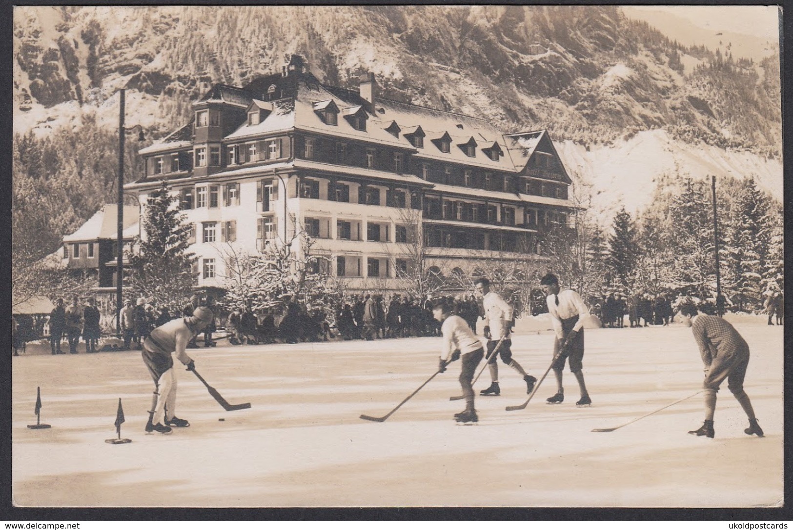 CPA  Suisse, KANDERSTEG, Grand Hotel Victoria, Ice Hockey Match, Carte Photo, 1927 - Kandersteg