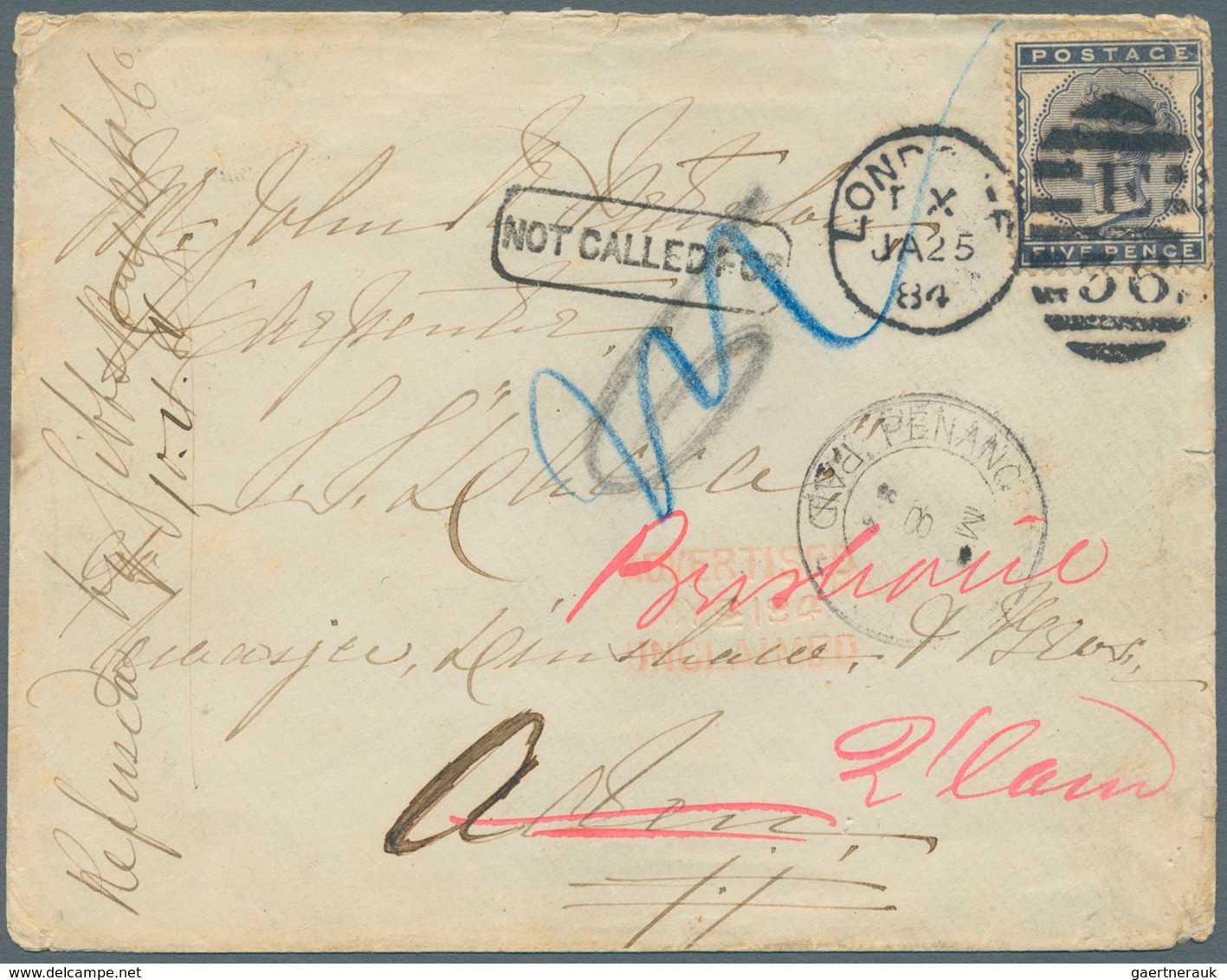 Aden: 1884-85 Cover From London Addressed To ADEN, Redirected To BRISBANE, QUEENSLAND Franked GB 5d. - Yémen