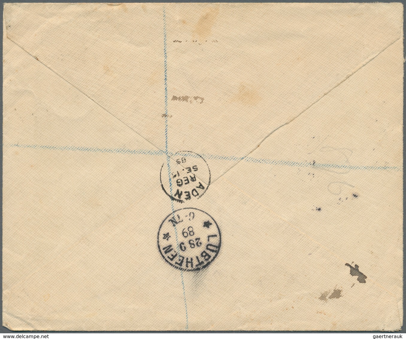 Aden: ADEN 1889: Registered Cover From Aden To Lübtheen, Mecklenburg, Germany Franked With India QV - Jemen