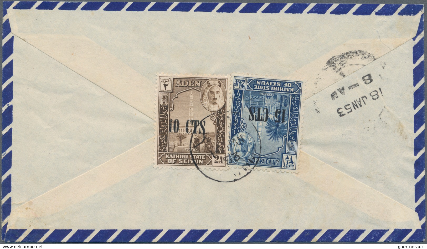 Aden - Kathiri State Of Seiyun: 1953, 10 C On 2 A Sepia And 15 C On 2 1/2 A Blue, Tied By Indistinct - Jemen