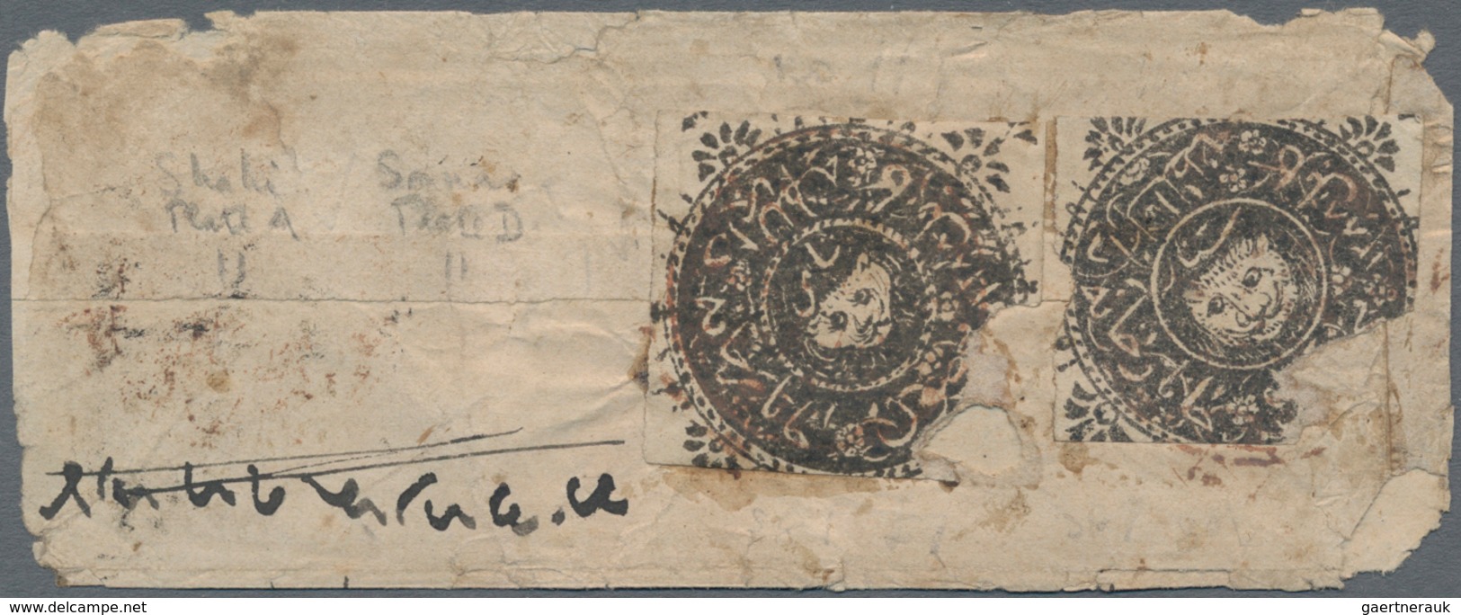 Afghanistan: 1871 'Large Tiger Heads' 1 Shahi (Plate A) And 1 Sanar (Plate D) Used On Small Cover, B - Afghanistan