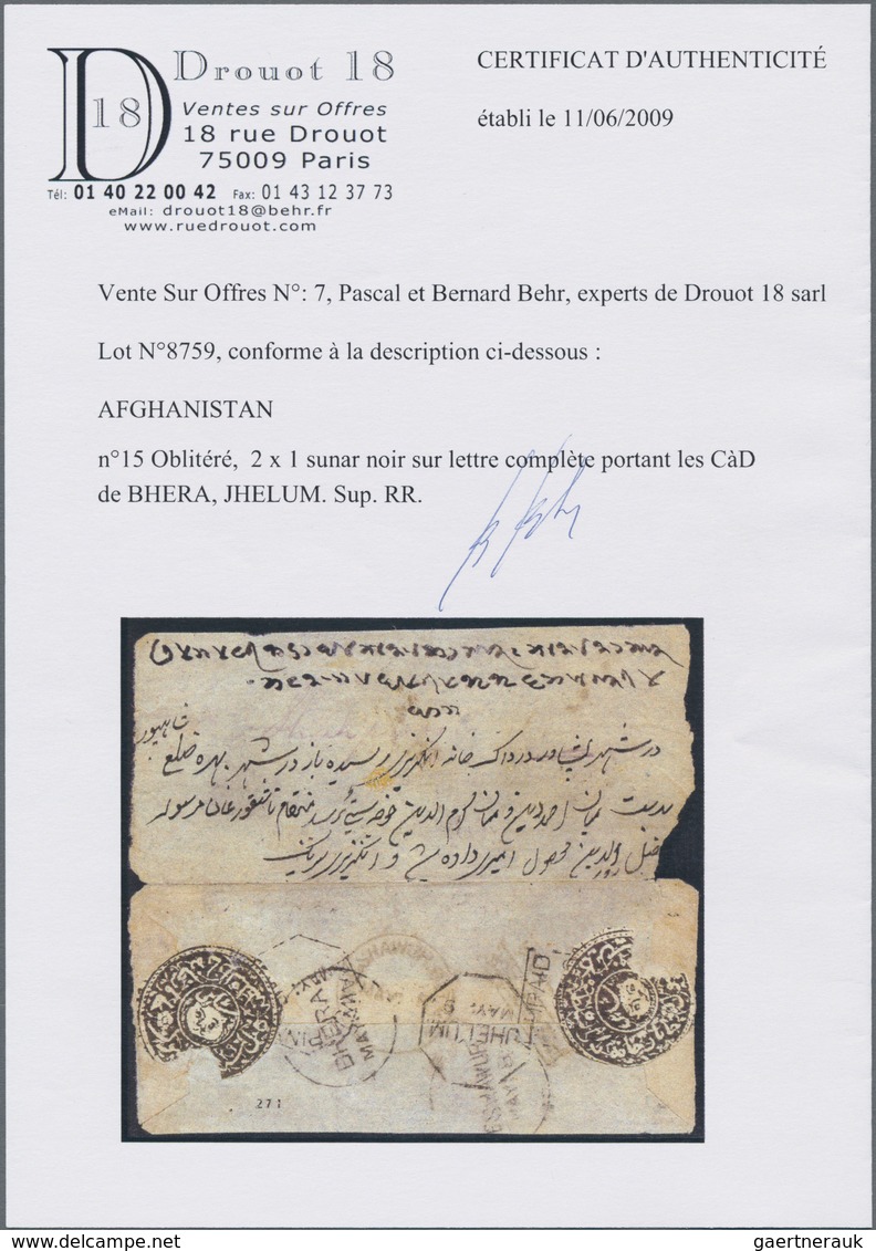 Afghanistan: 1873 Cover To Bhera, India Franked By Two Singles Of 1873 1 Shahi Black, Cut-to-shape A - Afghanistan