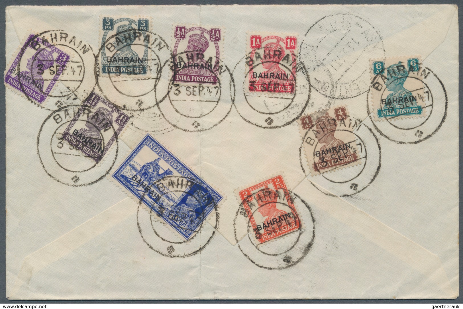 Bahrain: 1947 Registered Airmail Cover (fault) From Bahrain To B.M.A. ERITREA, Franked By 13 KGVI. D - Bahreïn (1965-...)