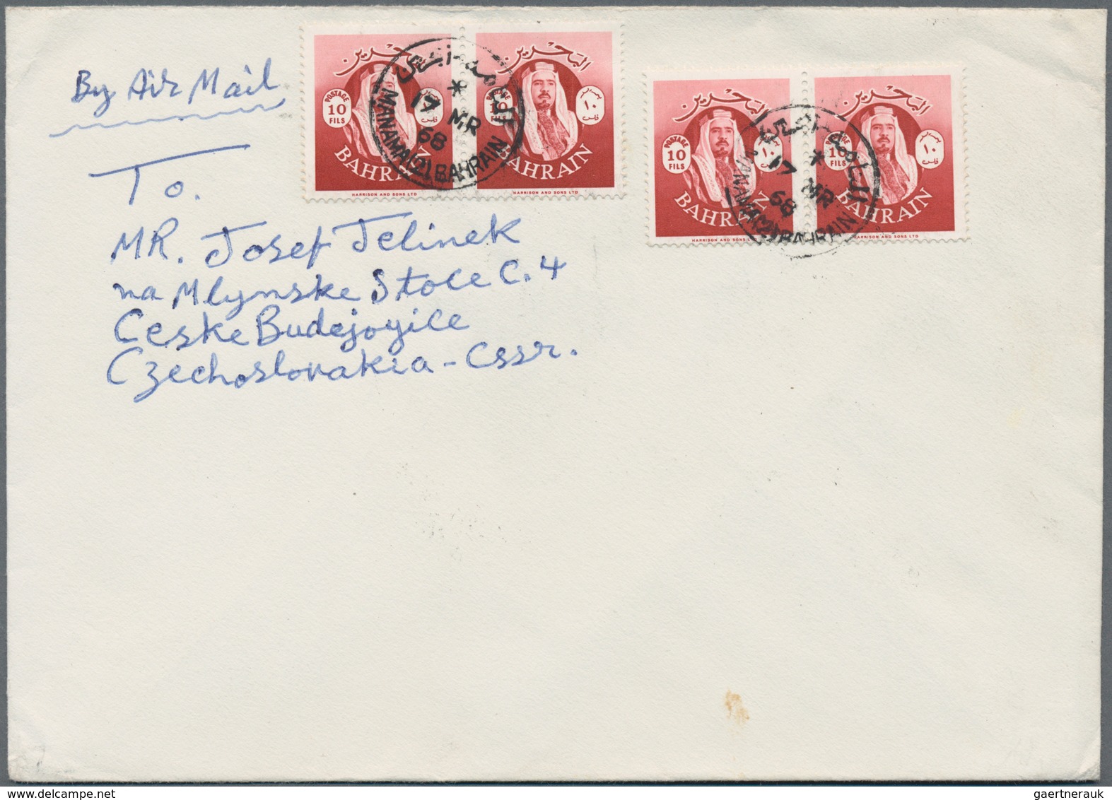 Bahrain: 1968 MANAMA: Airmail Cover Addressed To Czechoslovakia And Franked By 1966 'Shaikh' 10f. Tw - Bahrein (1965-...)