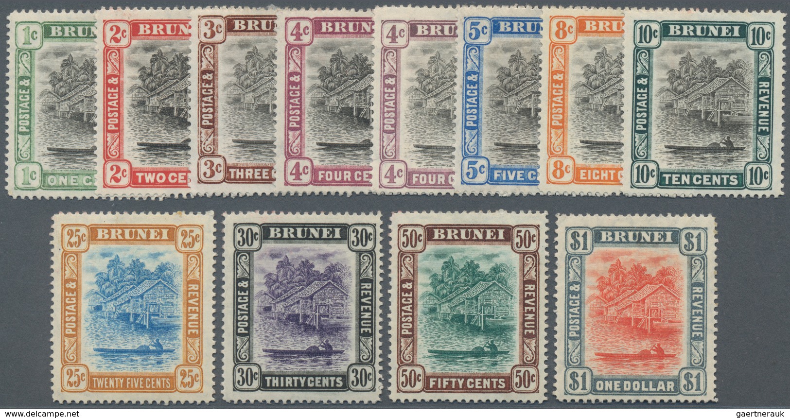 Brunei: 1907, 'Huts And Canoe' Complete Set Of 11 And Additional Shade Of 4d. With Wmk. Mult. Crown - Brunei (1984-...)